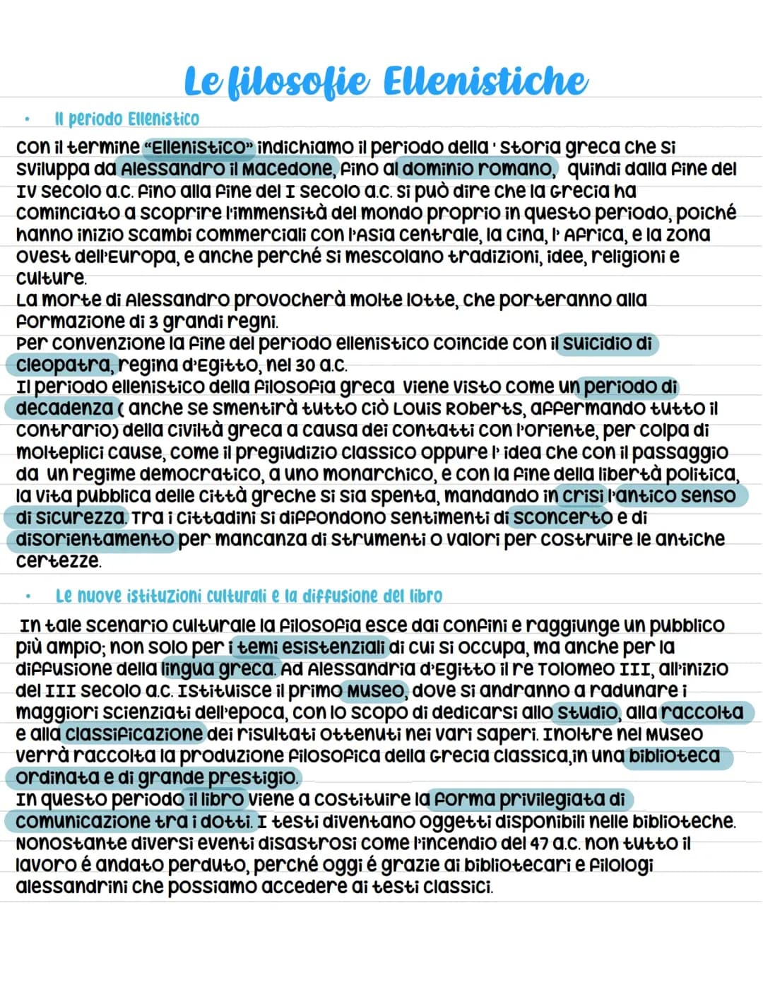 Le filosofie ellenistiche (scetticismo, epicureismo e stoicismo)
