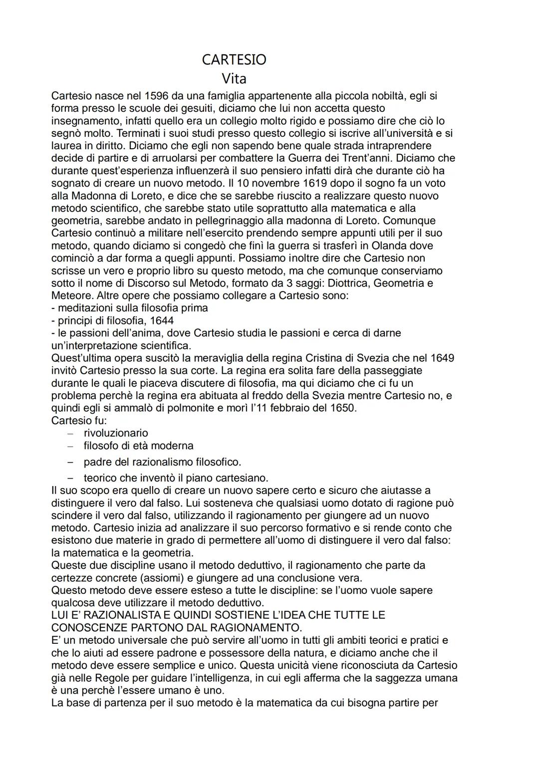 # CARTESIO
## Vita

Cartesio nasce nel 1596 da una famiglia appartenente alla piccola nobiltà, egli si
forma presso le scuole dei gesuiti, d