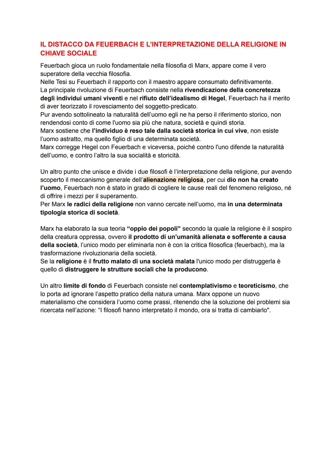 MARX
LE CARATTERISTICHE GENERALI DEL MARXISMO
Il pensiero di Marx è irriducibile alla dimensione puramente filosofica, sociologica o
economi