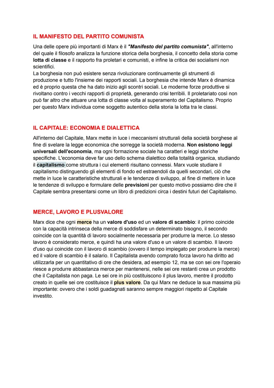 MARX
LE CARATTERISTICHE GENERALI DEL MARXISMO
Il pensiero di Marx è irriducibile alla dimensione puramente filosofica, sociologica o
economi