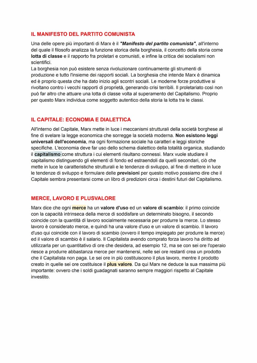 MARX
LE CARATTERISTICHE GENERALI DEL MARXISMO
Il pensiero di Marx è irriducibile alla dimensione puramente filosofica, sociologica o
economi