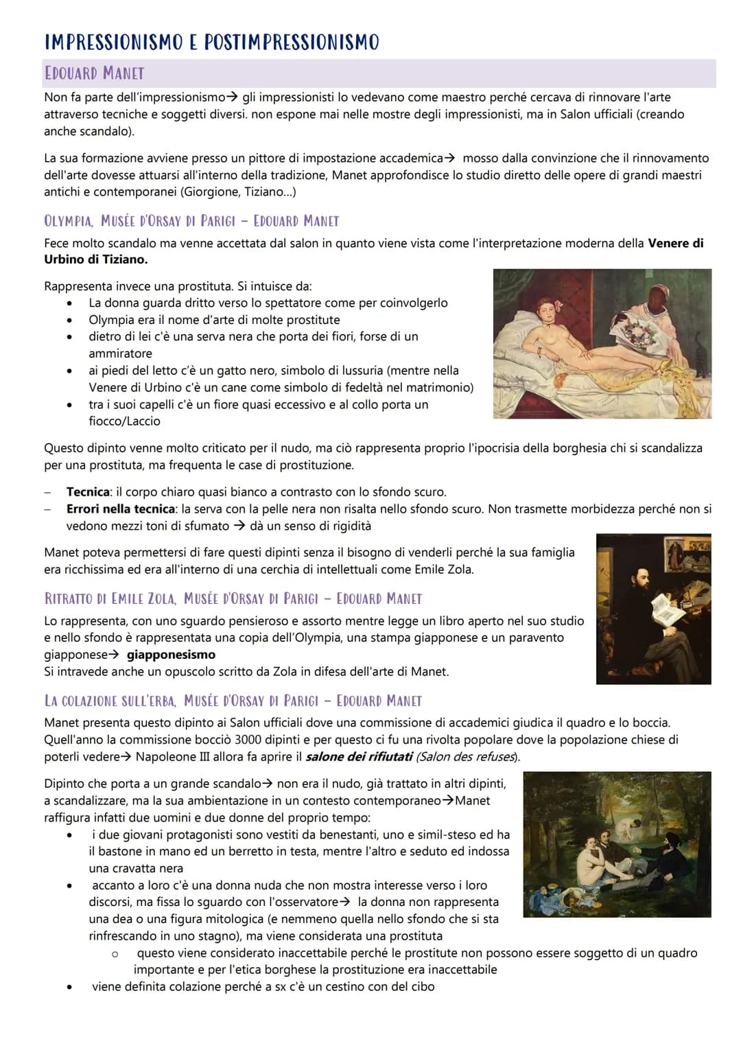 IMPRESSIONISMO E POSTIMPRESSIONISMO
EDOUARD MANET
Non fa parte dell'impressionismo gli impressionisti lo vedevano come maestro perché cercav