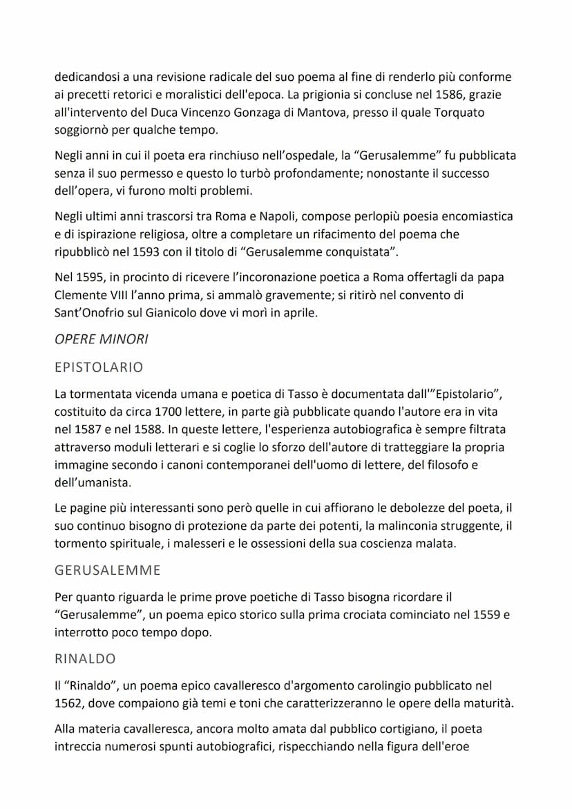 Torquato Tasso
VITA
Torquato Tasso nasce l'11 marzo del 1544 a Sorrento, in provincia di Napoli, da un
nobile famiglia di origine Bergamasca