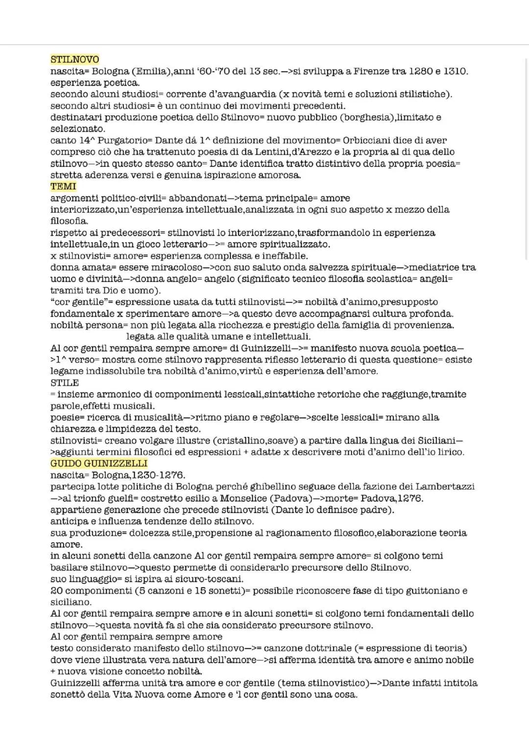 STILNOVO
nascita Bologna (Emilia), anni '60-'70 del 13 sec.->si sviluppa a Firenze tra 1280 e 1310.
esperienza poetica.
secondo alcuni studi