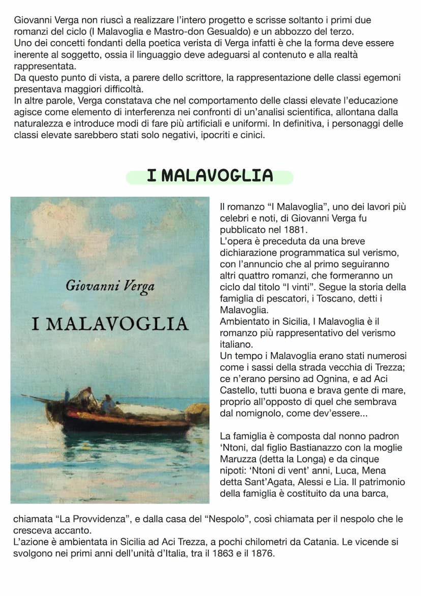 GIOVANNI VERGA
Il verismo
Il Verismo è un movimento letterario che si diffonde in Italia alla fine dell'Ottocento sulla
scia del Naturalismo