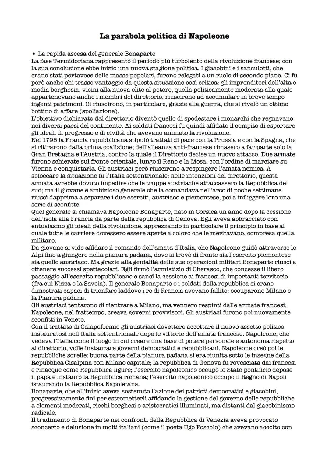 La parabola politica di Napoleone
• La rapida ascesa del generale Bonaparte
La fase Termidoriana rappresentò il periodo più turbolento della