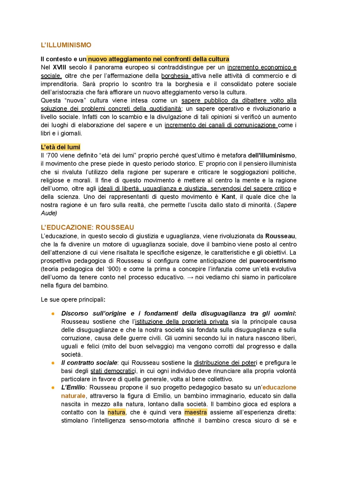 Storia della pedagogia in breve: Rousseau e Pestalozzi schema e sintesi