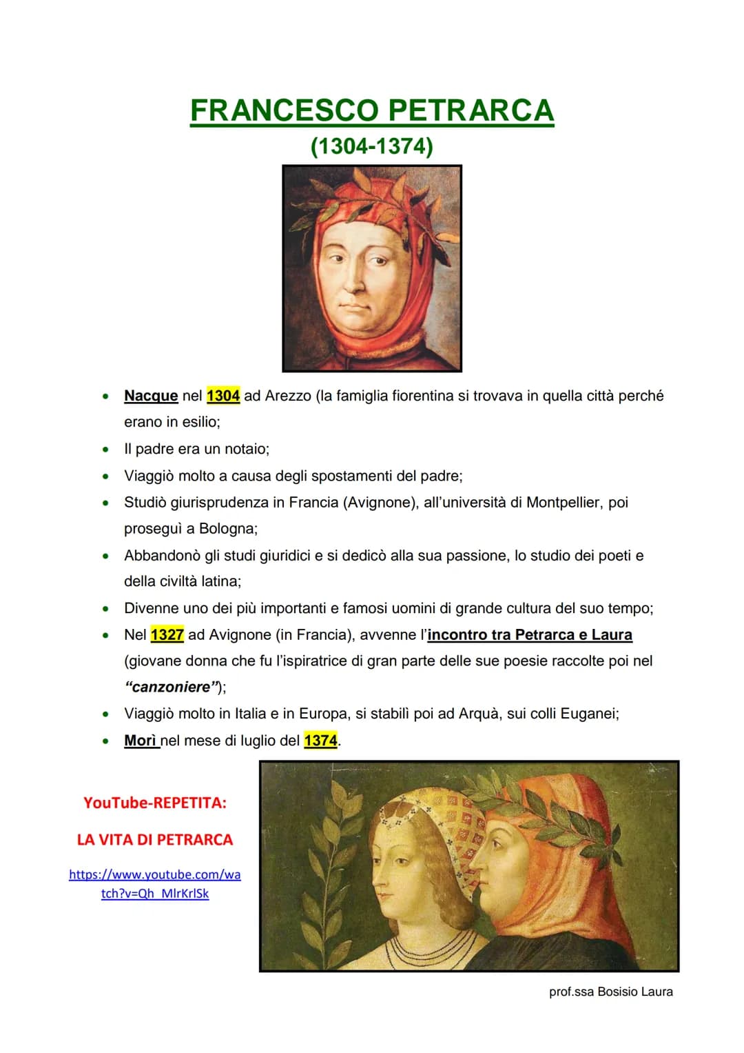●
●
●
●
●
●
●
FRANCESCO PETRARCA
●
Nacque nel 1304 ad Arezzo (la famiglia fiorentina si trovava in quella città perché
erano in esilio;
Il p