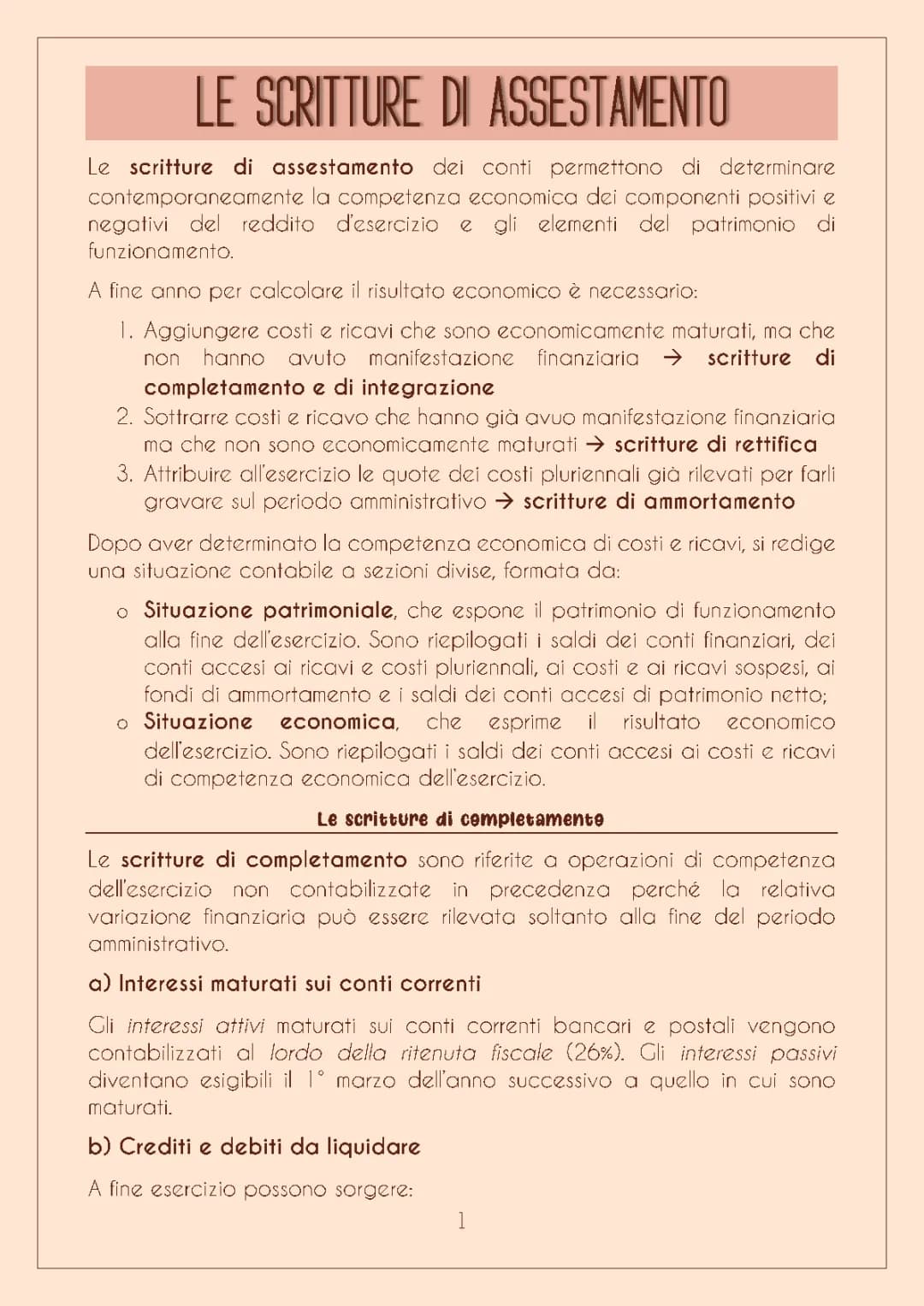 LE SCRITTURE DI ASSESTAMENTO