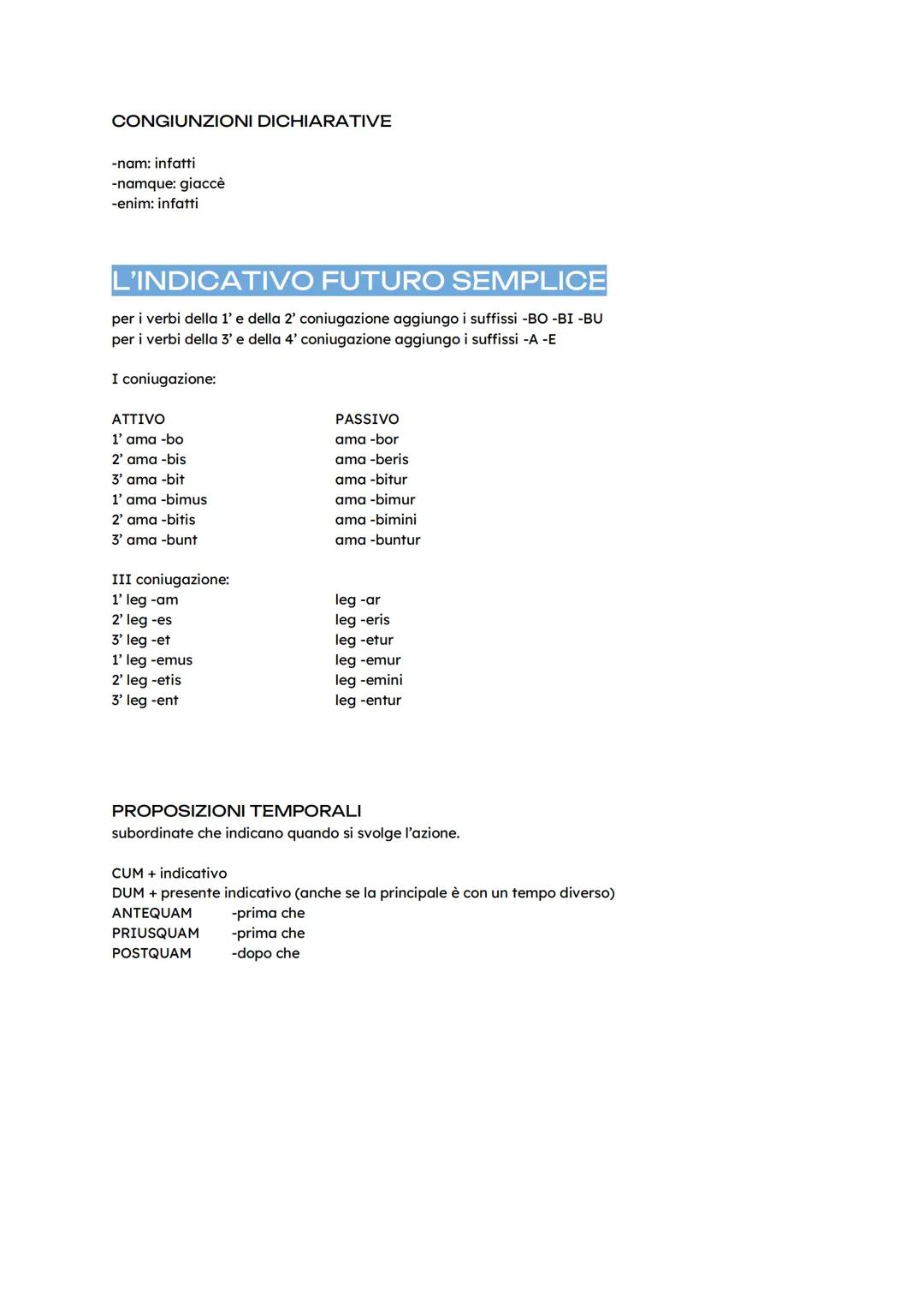 # Riassunto grammatica
Latina.

dalla base dei verbi fino alla 3' declinazione

VERBO SUM

INDICATIVO
IMPERFETTO
1' sum
eram
2' es
eras
3' e