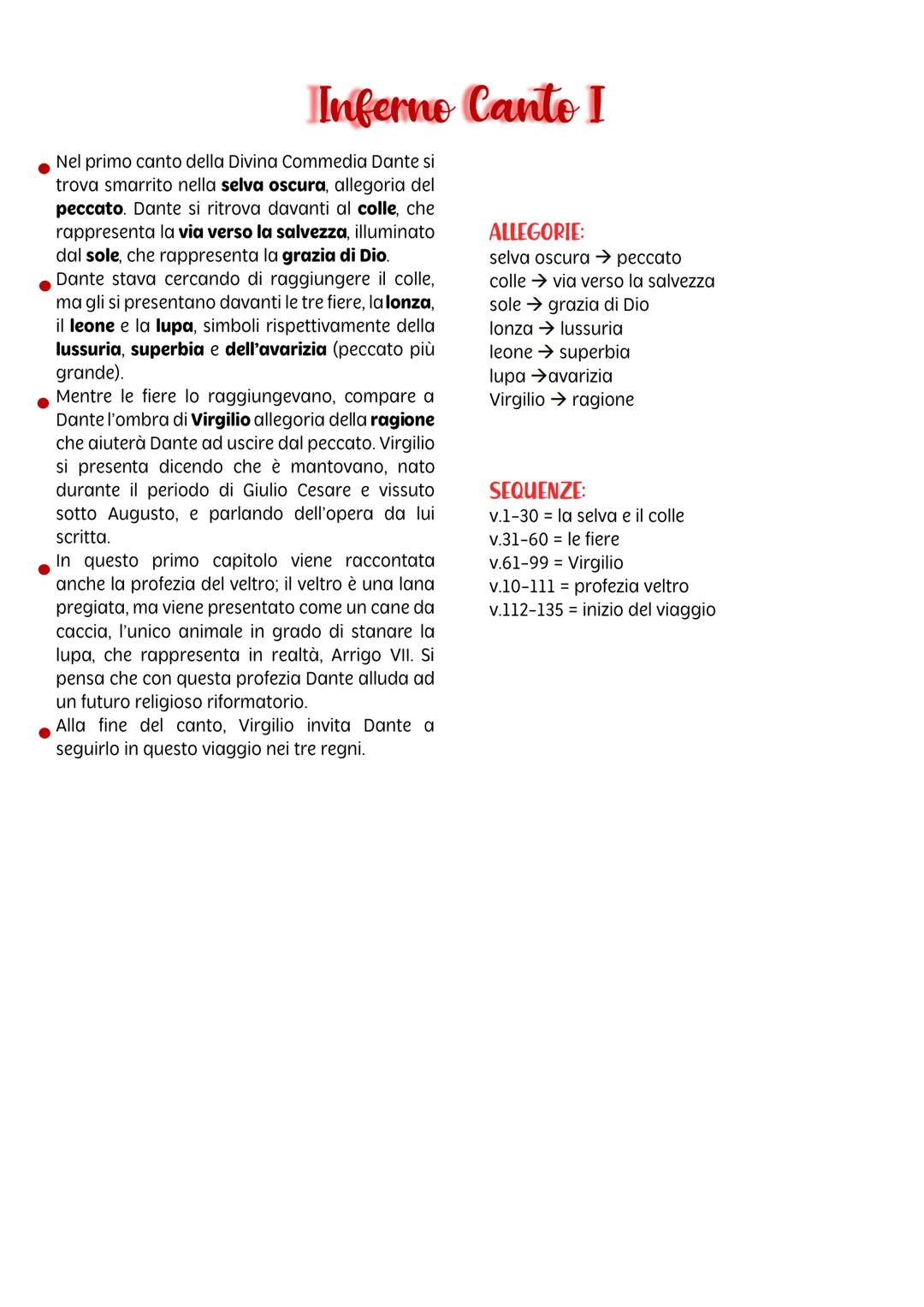# Inferno Canto I

• Nel primo canto della Divina Commedia Dante si
trova smarrito nella selva oscura, allegoria del
peccato. Dante si ritro