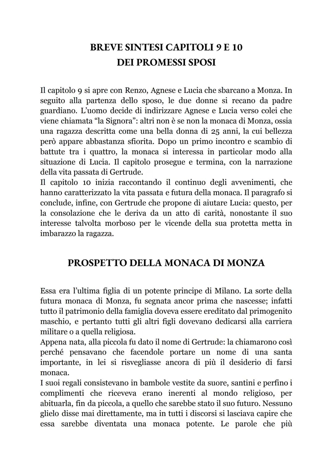 BREVE SINTESI CAPITOLI 9 E 10
DEI PROMESSI SPOSI
Il capitolo 9 si apre con Renzo, Agnese e Lucia che sbarcano a Monza. In
seguito alla parte