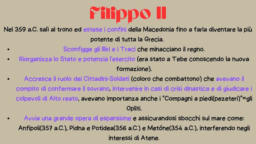 La Macedonia
da filippo Il a Alessandro
Magno La Monarchia
S'instaurò la monarchia militare ereditaria della famiglia degli Argeadi. Il sovr
