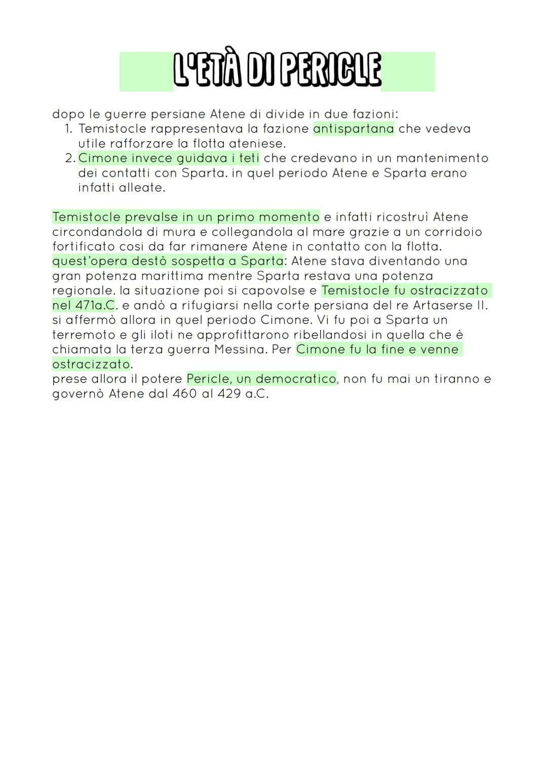 
<p>Dopo le guerre persiane, Atene si divise in due fazioni:</p>
<p><strong>Temistocle e Cimone</strong></p>
<ol>
<li>Temistocle rappresenta