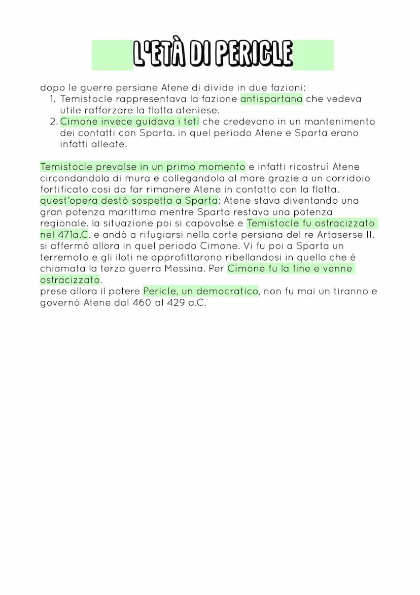 
<p>Dopo le guerre persiane, Atene si divise in due fazioni:</p>
<p><strong>Temistocle e Cimone</strong></p>
<ol>
<li>Temistocle rappresenta