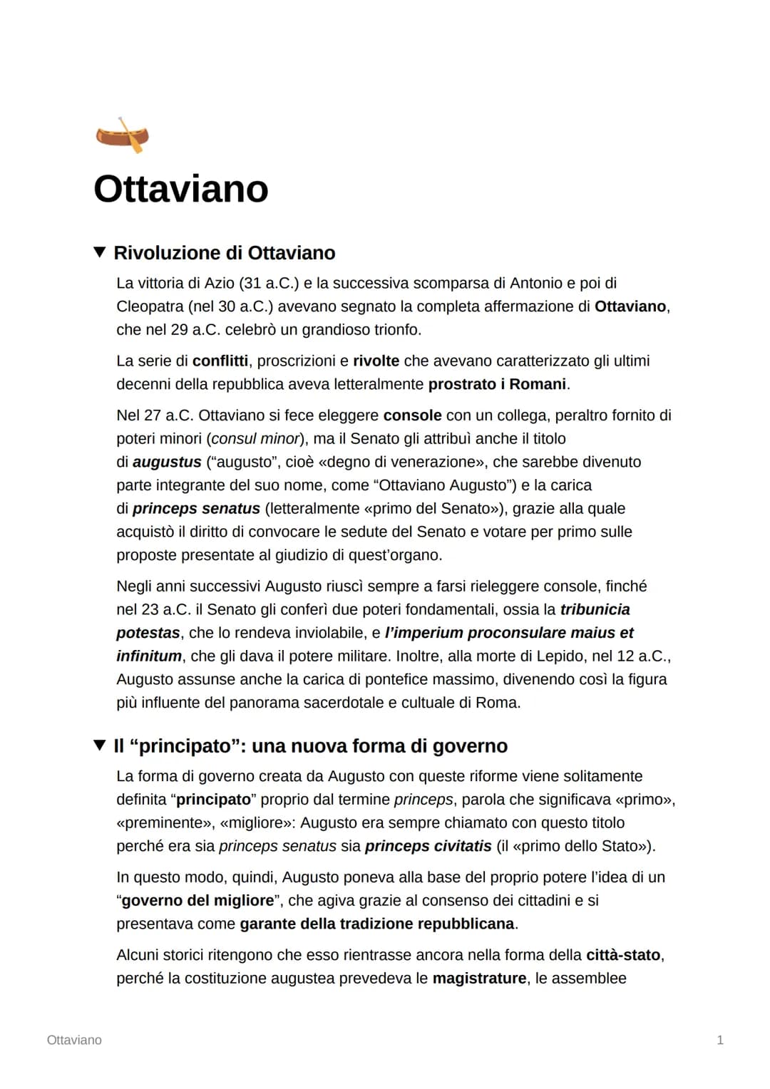 Ottaviano
▼ Rivoluzione di Ottaviano
La vittoria di Azio (31 a.C.) e la successiva scomparsa di Antonio e poi di
Cleopatra (nel 30 a.C.) ave