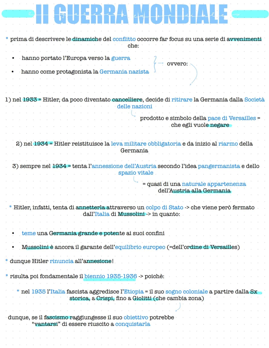 II GUERRA MONDIALE
* prima di descrivere le dinamiche del conflitto occorre far focus su una serie di avvenimenti
che:
hanno portato l'Europ