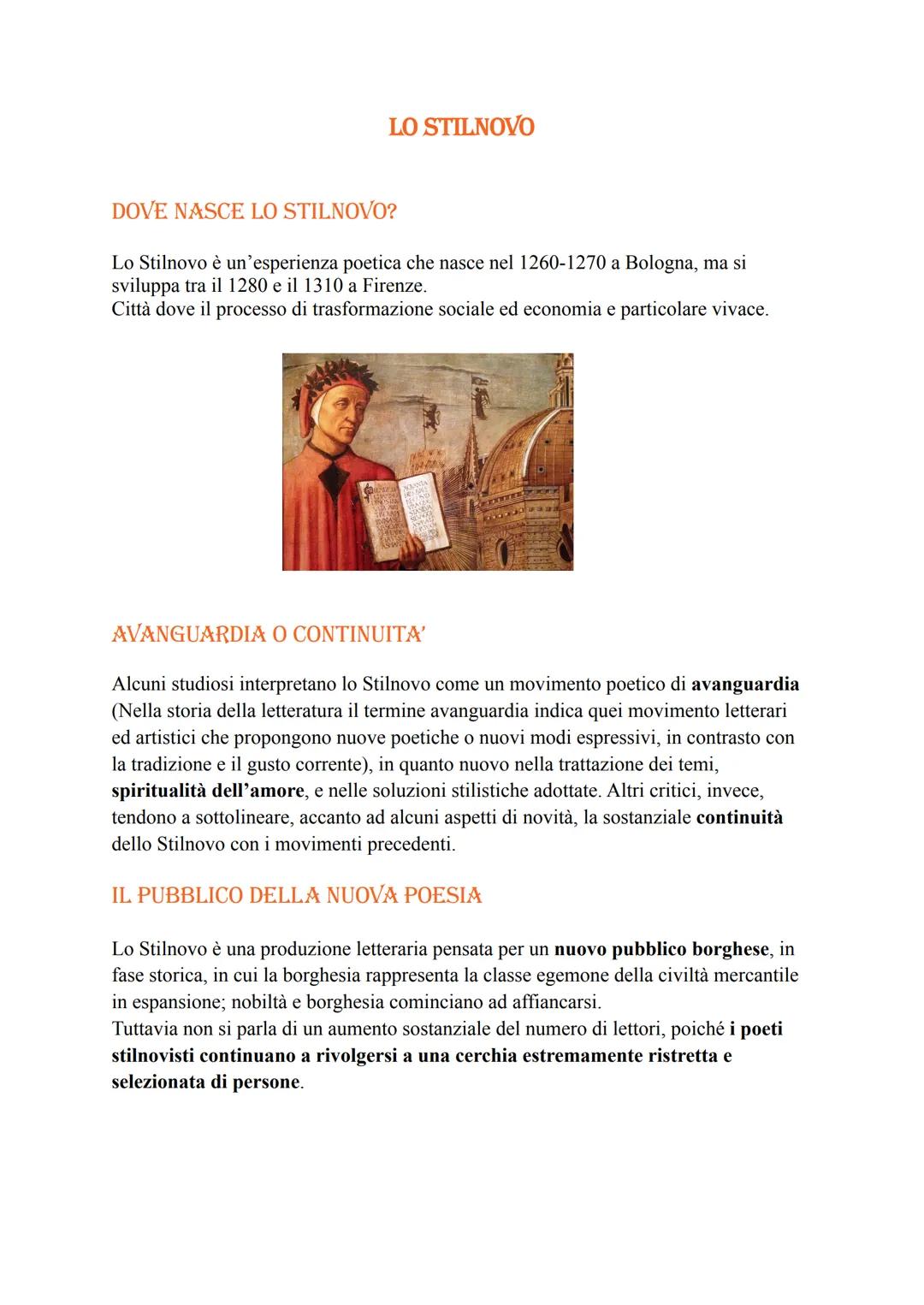 LO STILNOVO
DOVE NASCE LO STILNOVO?
Lo Stilnovo è un'esperienza poetica che nasce nel 1260-1270 a Bologna, ma si
sviluppa tra il 1280 e il 1