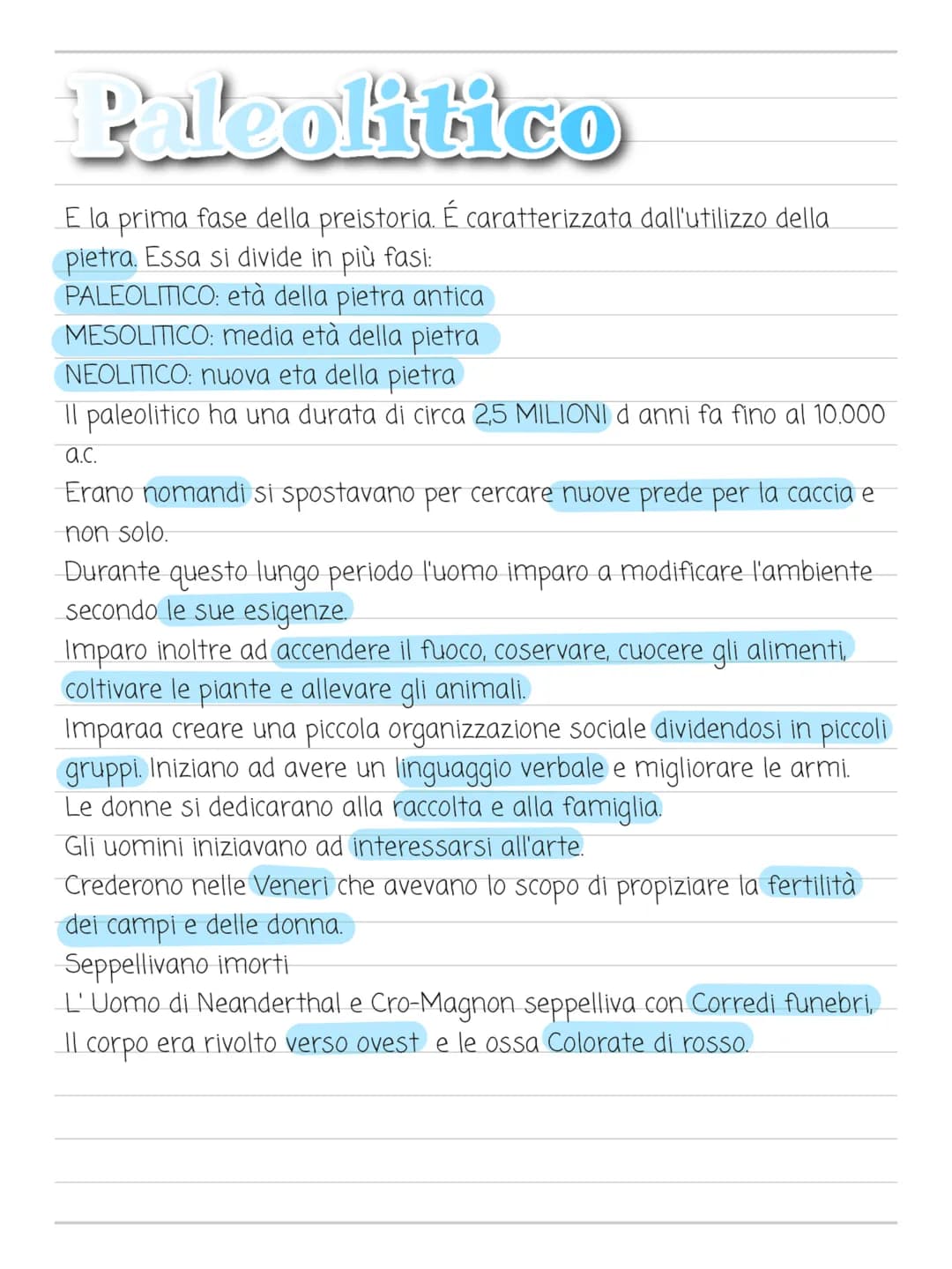 Paleolitico
E la prima fase della preistoria. É caratterizzata dall'utilizzo della
pietra. Essa si divide in più fasi:
PALEOLITICO: età dell
