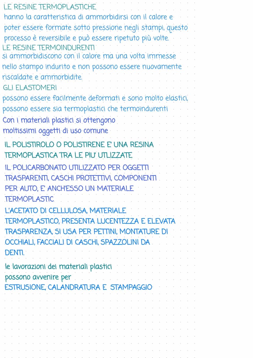 Le materie plastiche
proprietà
le materie plastiche sono
-ISOLANTE ELETTRICO
- ISOLANTE TERMICO
- DUTTILITA'
anche dette resine sintetiche..