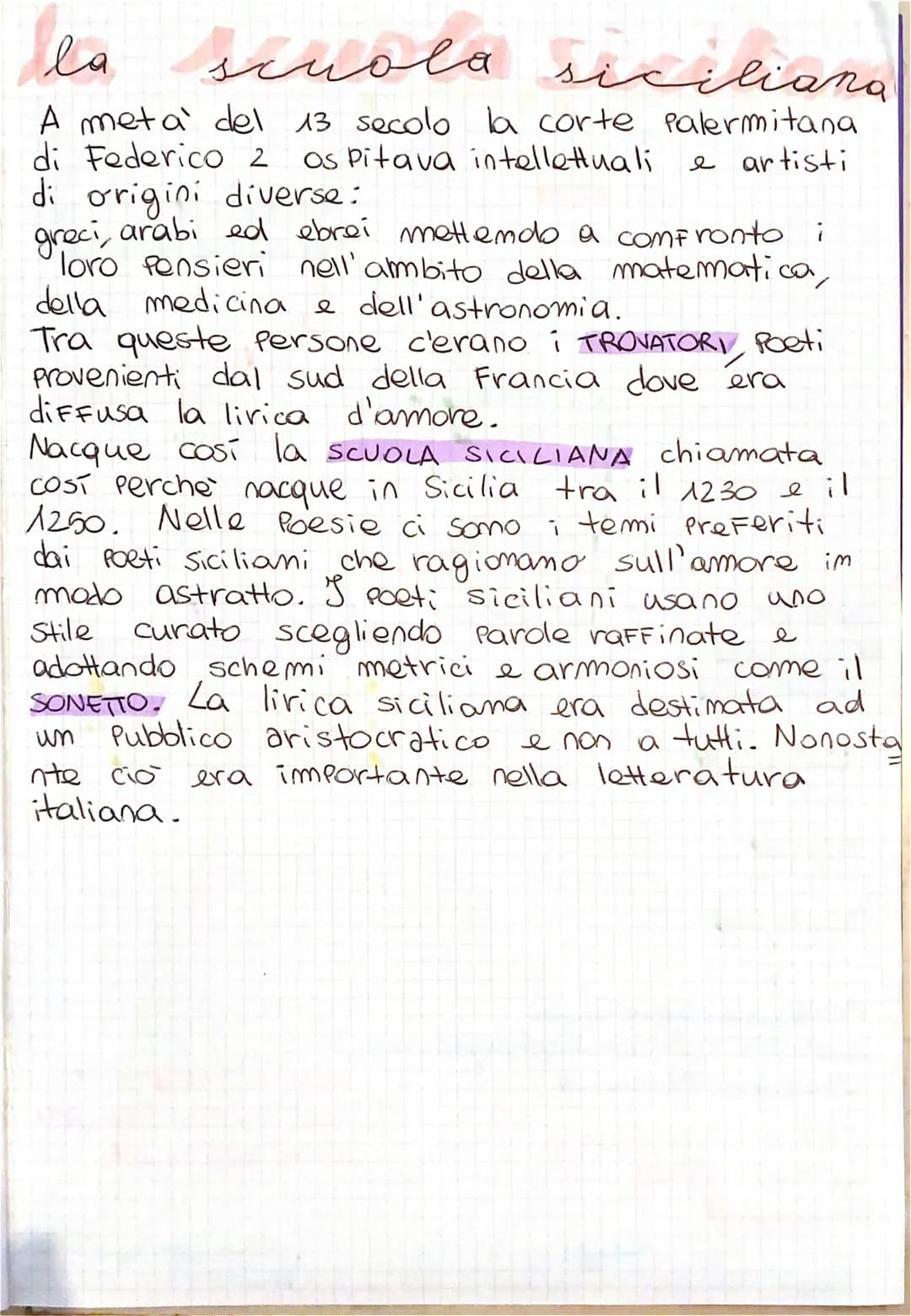 la scuola siciliana
A meta del 13 secolo la corte Palermitana
di Federico 2 Os Pitava intellettuali
di origini diverse:
e artisti
greci, ara