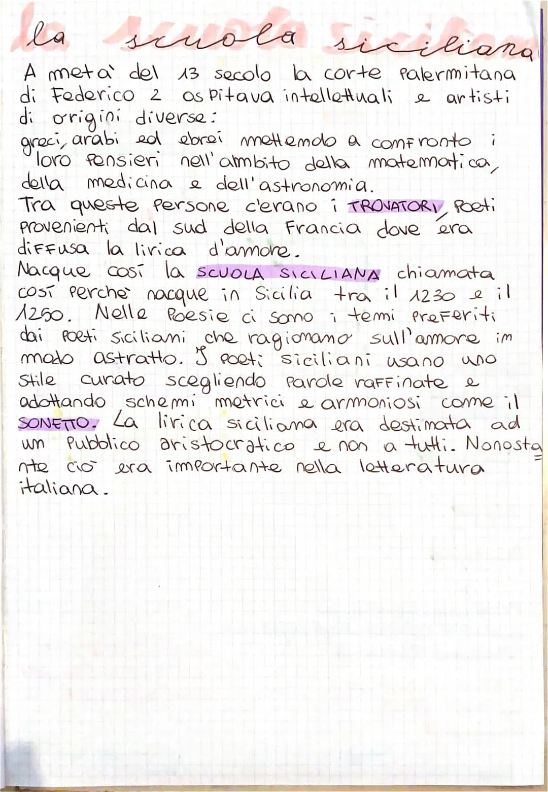 la scuola siciliana
A meta del 13 secolo la corte Palermitana
di Federico 2 Os Pitava intellettuali
di origini diverse:
e artisti
greci, ara