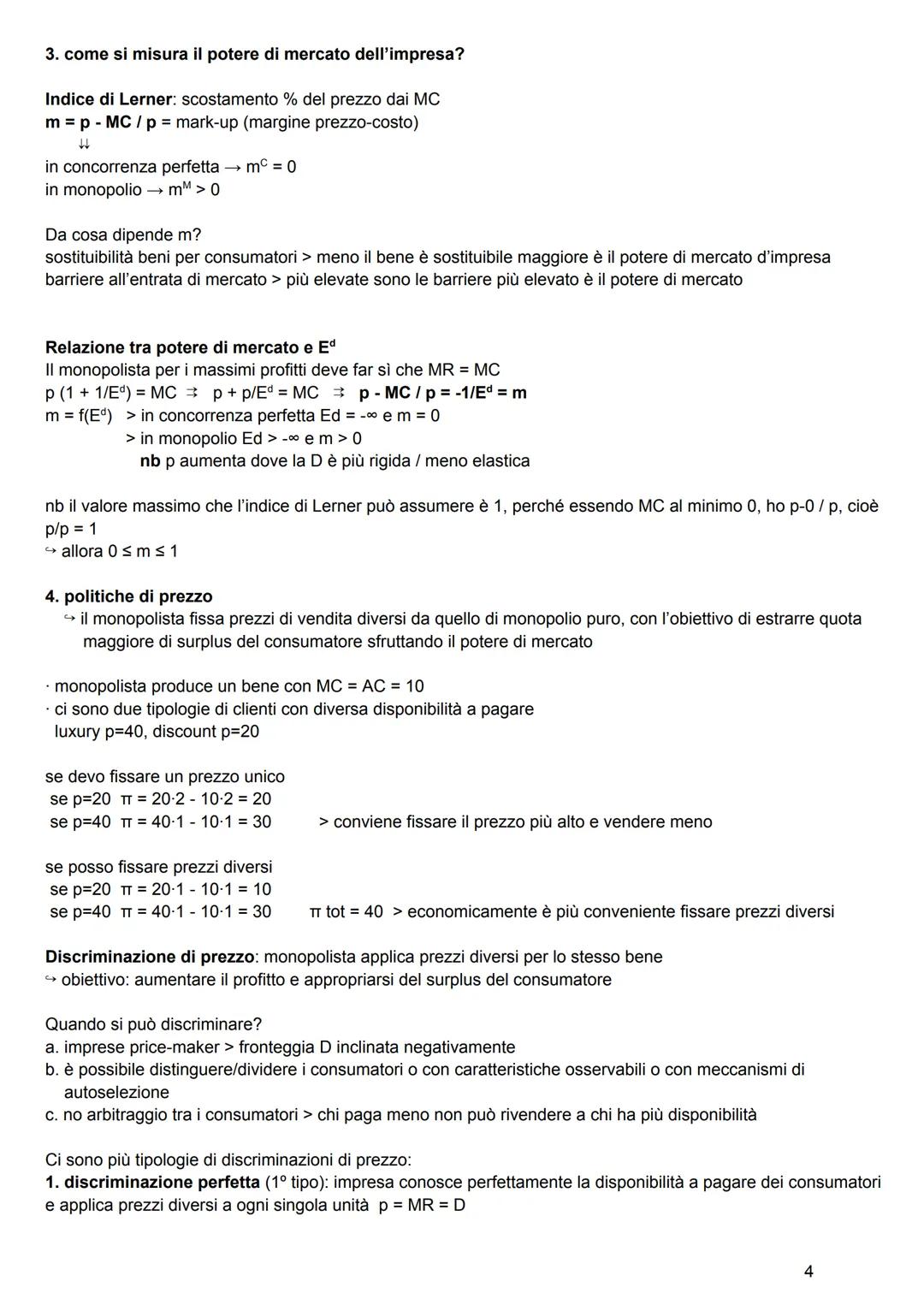 Monopolio: un solo venditore nel mercato > soddisfa tutta la domanda
→ price maker: ha potere di mercato, fissa p > MC
produce bene per cui 
