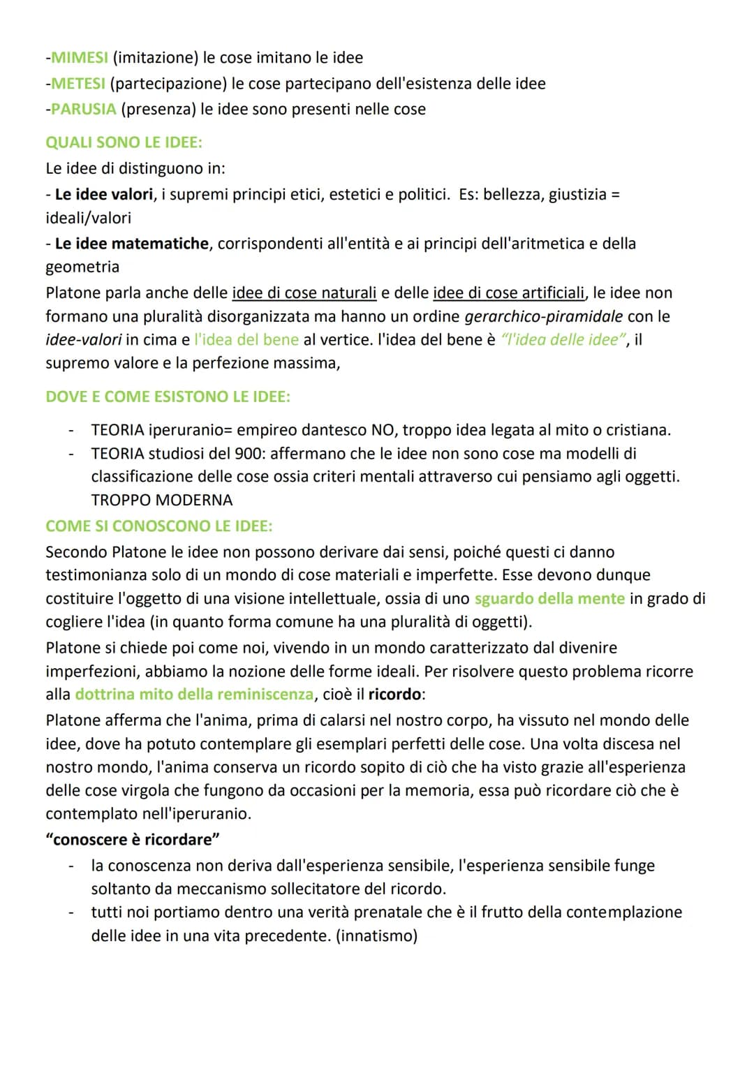 LA TEORIA DELLE IDEE:
Platone da molta importanza al metodo socratico delle definizioni, interpretandolo come il
primo passo verso un sapere
