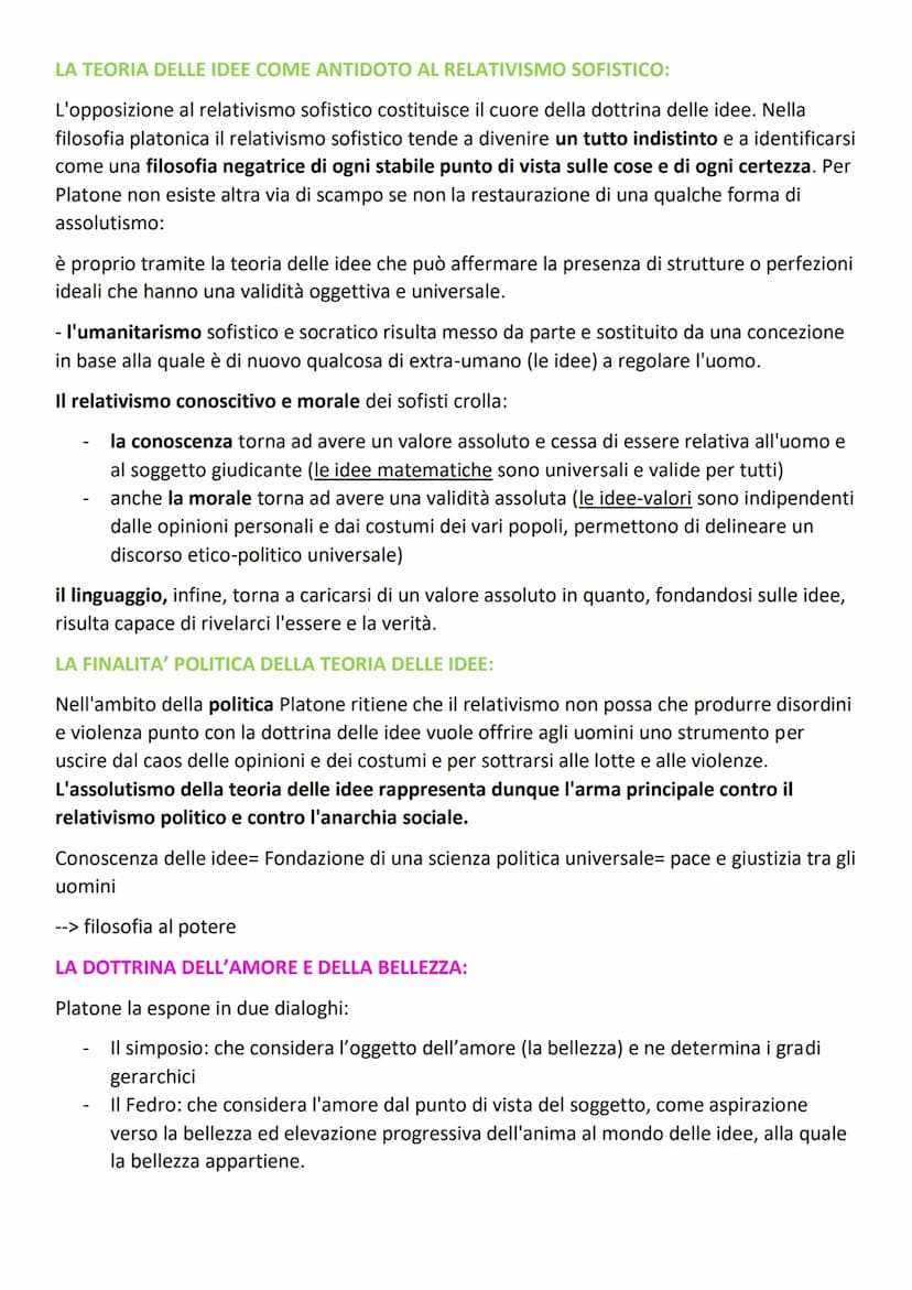 LA TEORIA DELLE IDEE:
Platone da molta importanza al metodo socratico delle definizioni, interpretandolo come il
primo passo verso un sapere