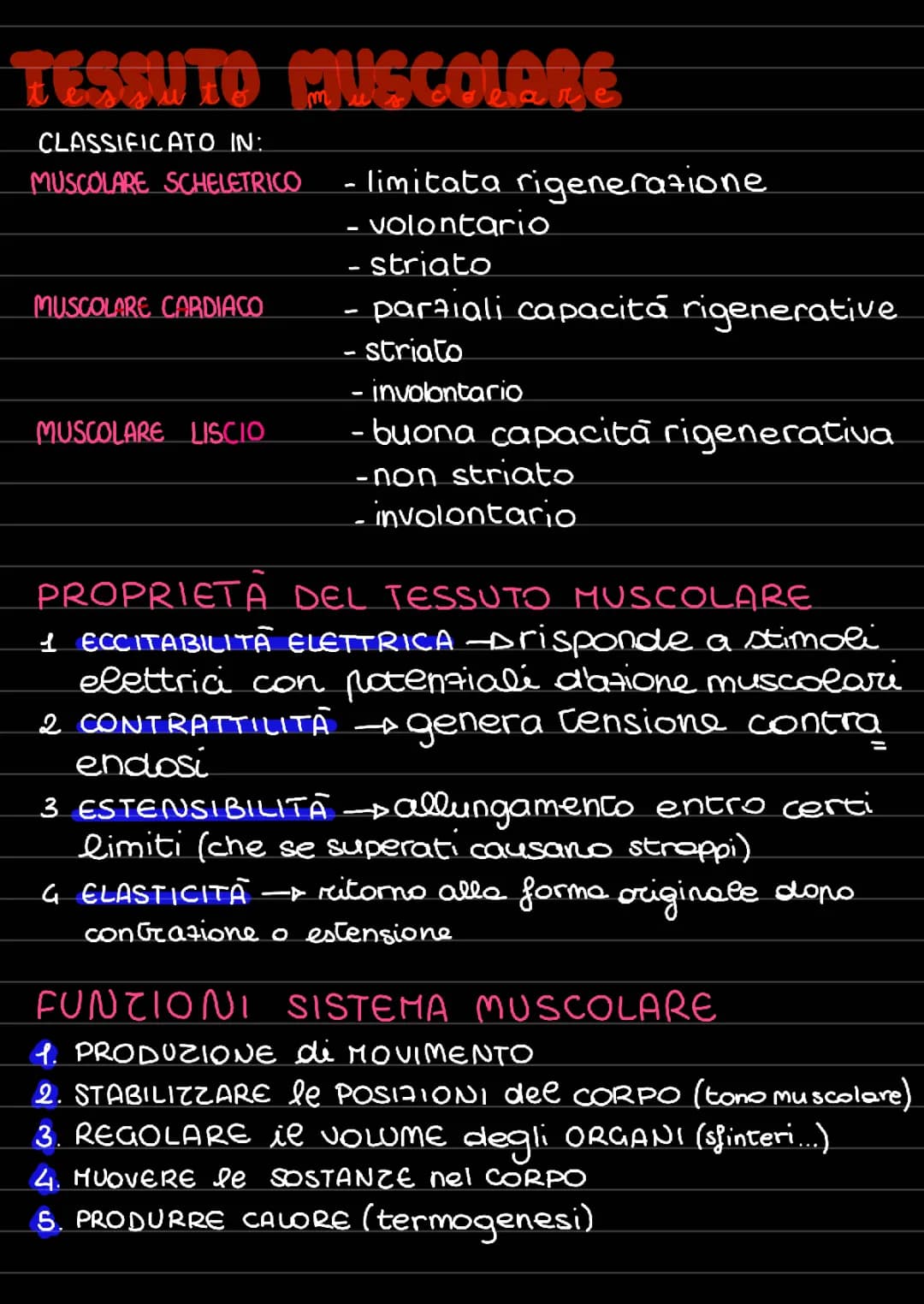 Caratteristiche del tessuto muscolare e del sistema muscolare