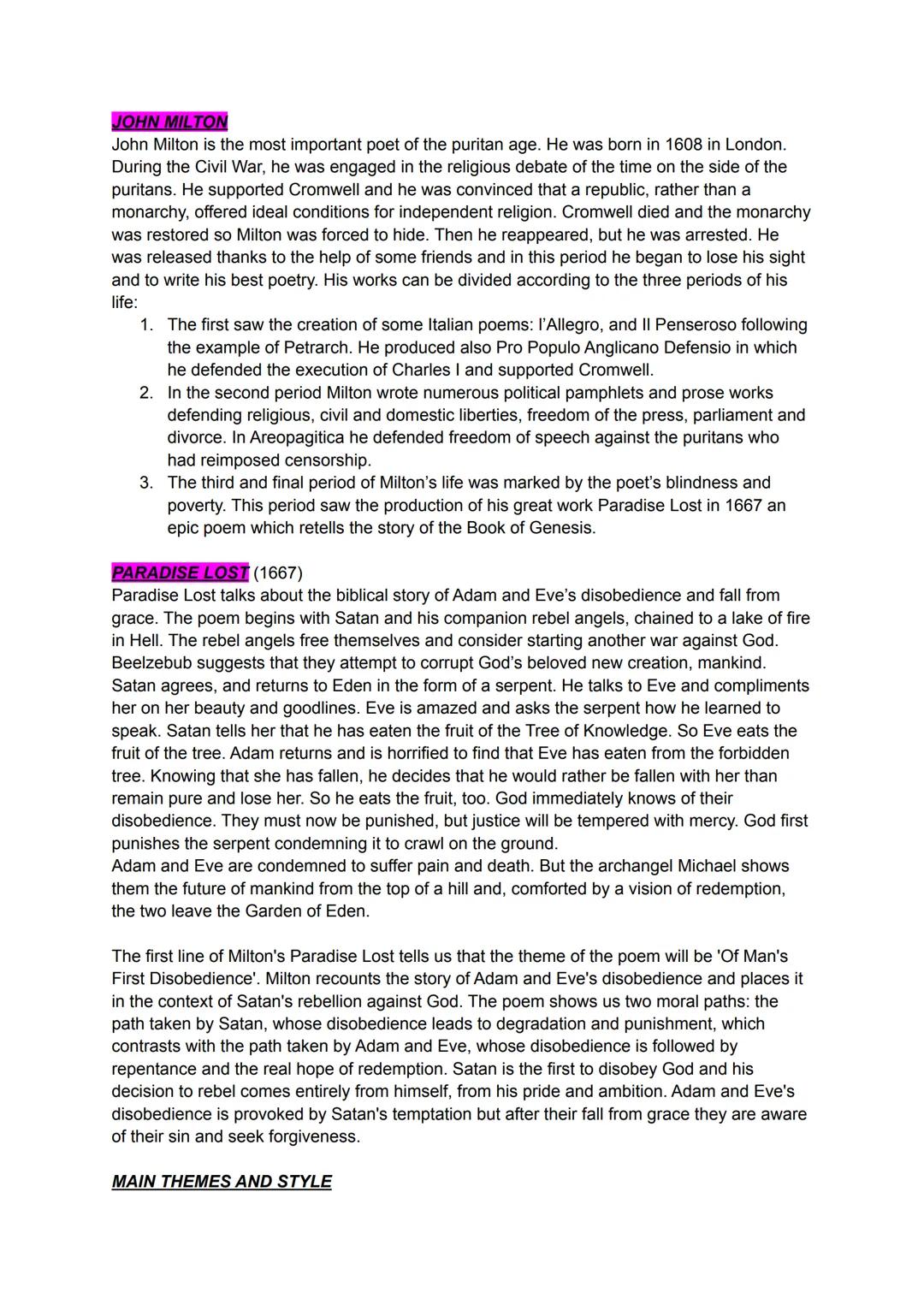 # JOHN MILTON
John Milton is the most important poet of the puritan age. He was born in 1608 in London.
During the Civil War, he was engaged