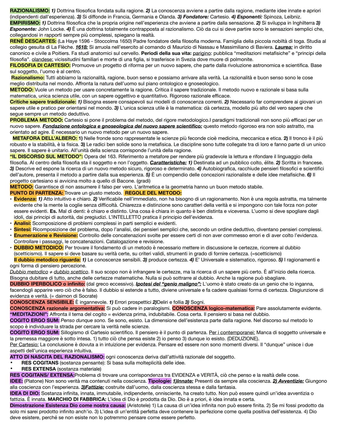 RAZIONALISMO: 1) Dottrina filosofica fondata sulla ragione. 2) La conoscenza avviene a partire dalla ragione, mediante idee innate e apriori