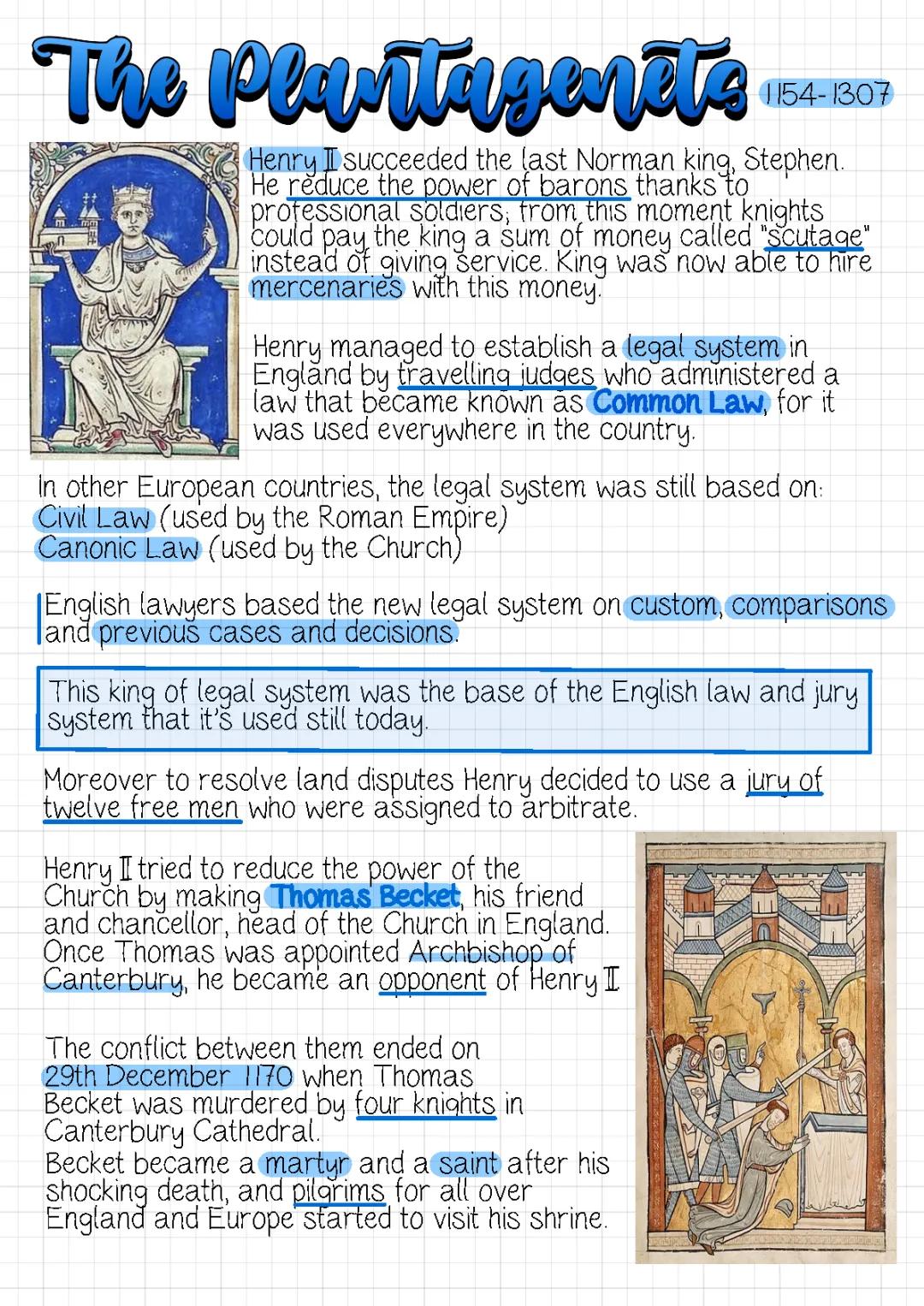 Plantagenets - Kings from Henry II to Edward I and Magna Carta Summary