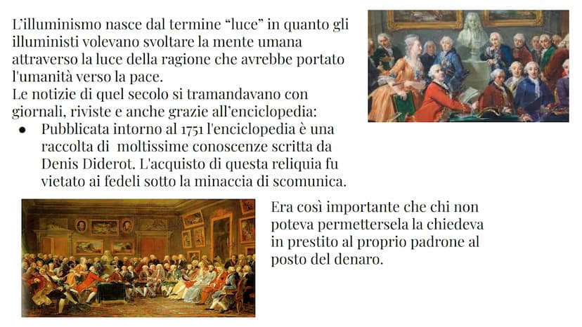 ILLUMINISMO
1750 Inghilterra, Francia ed Europa La storia dell'illuminismo
1751
Viene pubblicata la
prima Enciclopedia
che raccoglie tutti i