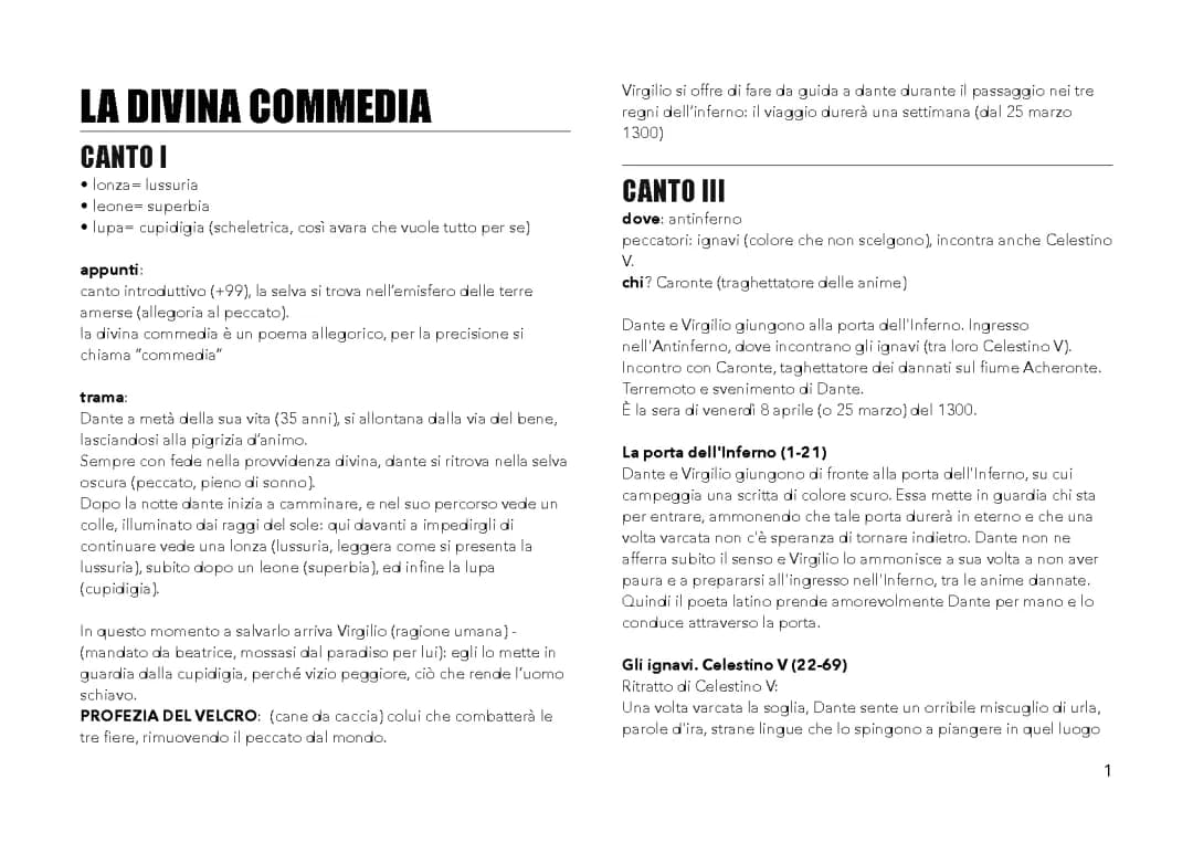 Divina Commedia - Inferno: Primo canto - Testo e Analisi PDF