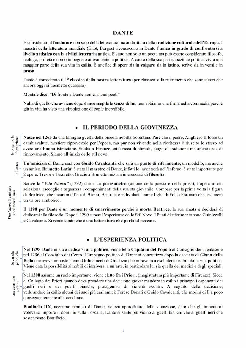 le origini e la
formazione
influenze
Vita Nuova, Beatrice e
sperimentalismo
le cariche
pubbliche
una decisione
sofferta
DANTE
È considerato 