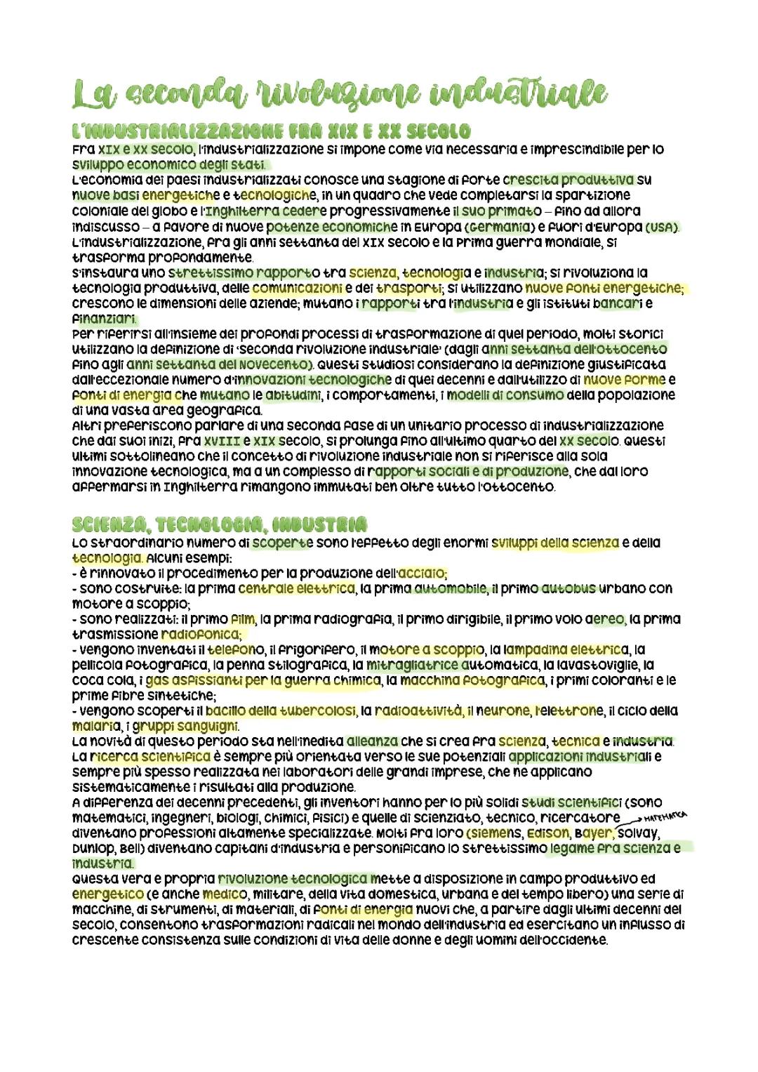 La seconda rivoluzione industriale: punti principali, schema e riassunto