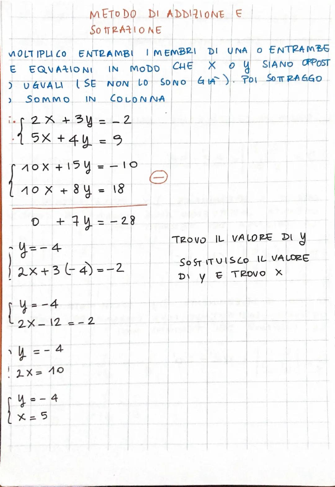 METODO DI SOSTITUZIONE
ISOLO UNA DELLE INCOGNITE DA UNA DELLE DUE EQ.NI
\{ \begin{aligned} x - 3y &= 7 \\ 2x + 5y &= 3 \end{aligned} \}
\{ \
