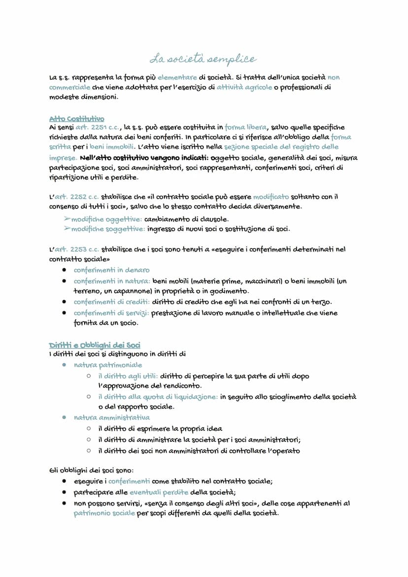 Le Società
L'impresa può essere esercitata da:
● Una sola persona: impresa individuale
Diverse persone: impresa collettiva/società
-> La soc