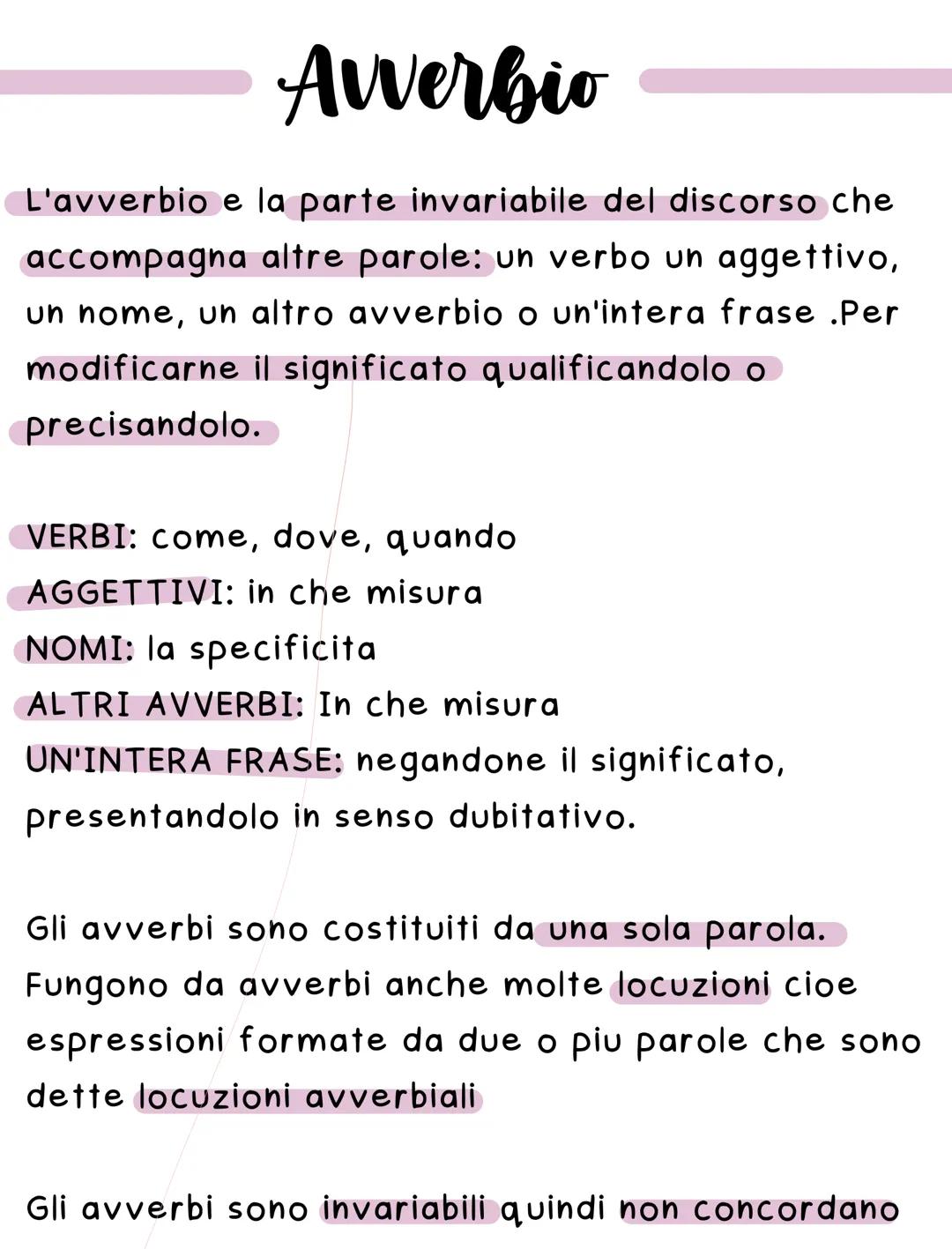 Avverbio
L'avverbio e la parte invariabile del discorso che
accompagna altre parole: un verbo un aggettivo,
un home, un altro avverbio o un'