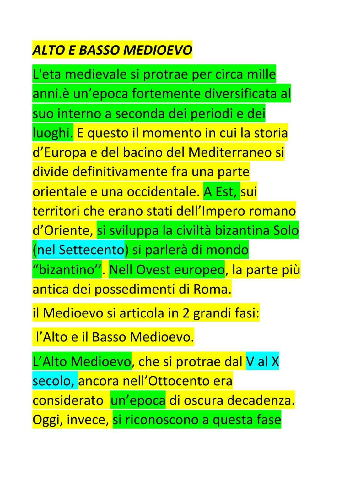 ALTO E BASSO MEDIOEVO
L'eta medievale si protrae per circa mille
anni.è un'epoca fortemente diversificata al
suo interno a seconda dei perio