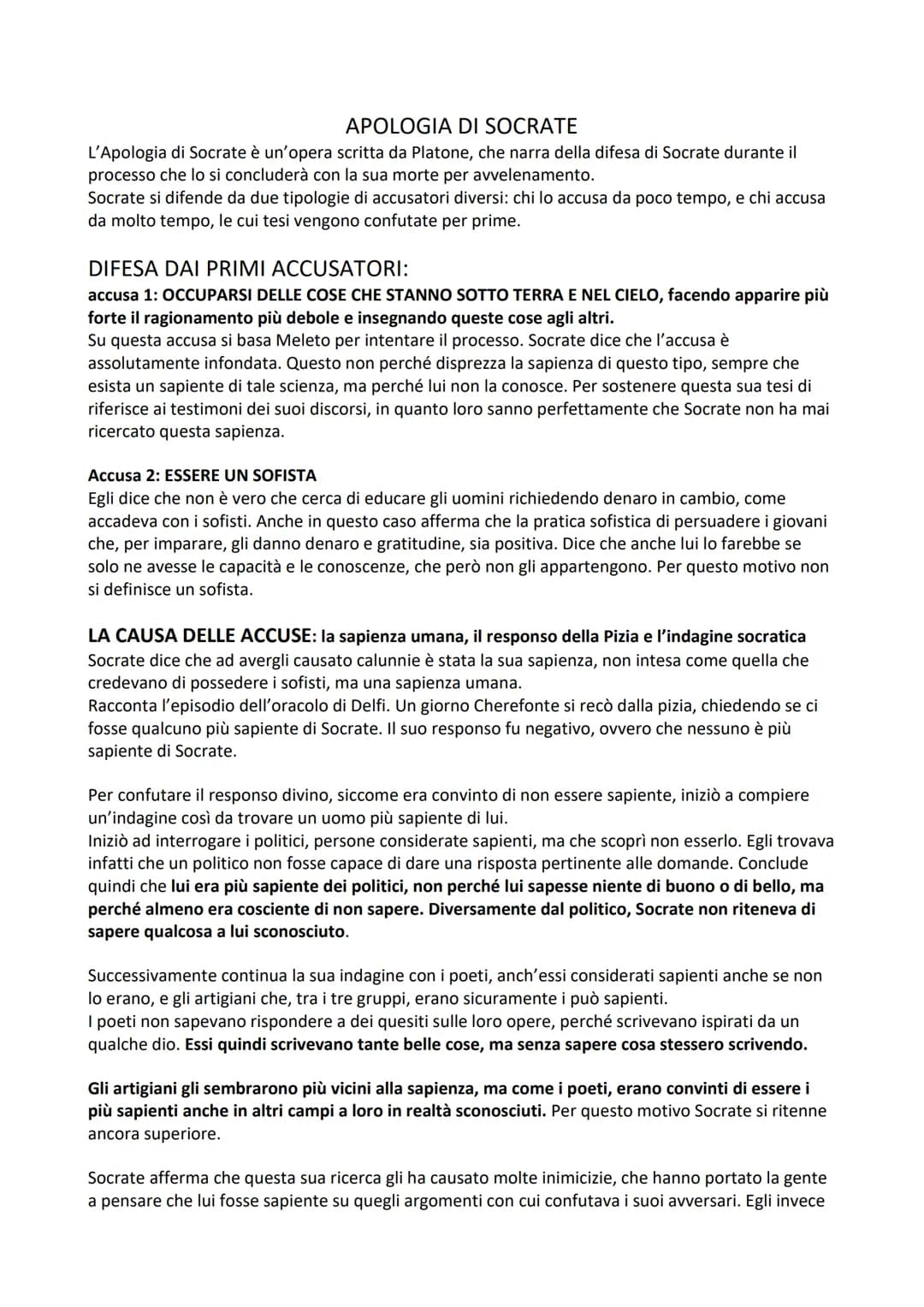 APOLOGIA DI SOCRATE
L'Apologia di Socrate è un'opera scritta da Platone, che narra della difesa di Socrate durante il
processo che lo si con