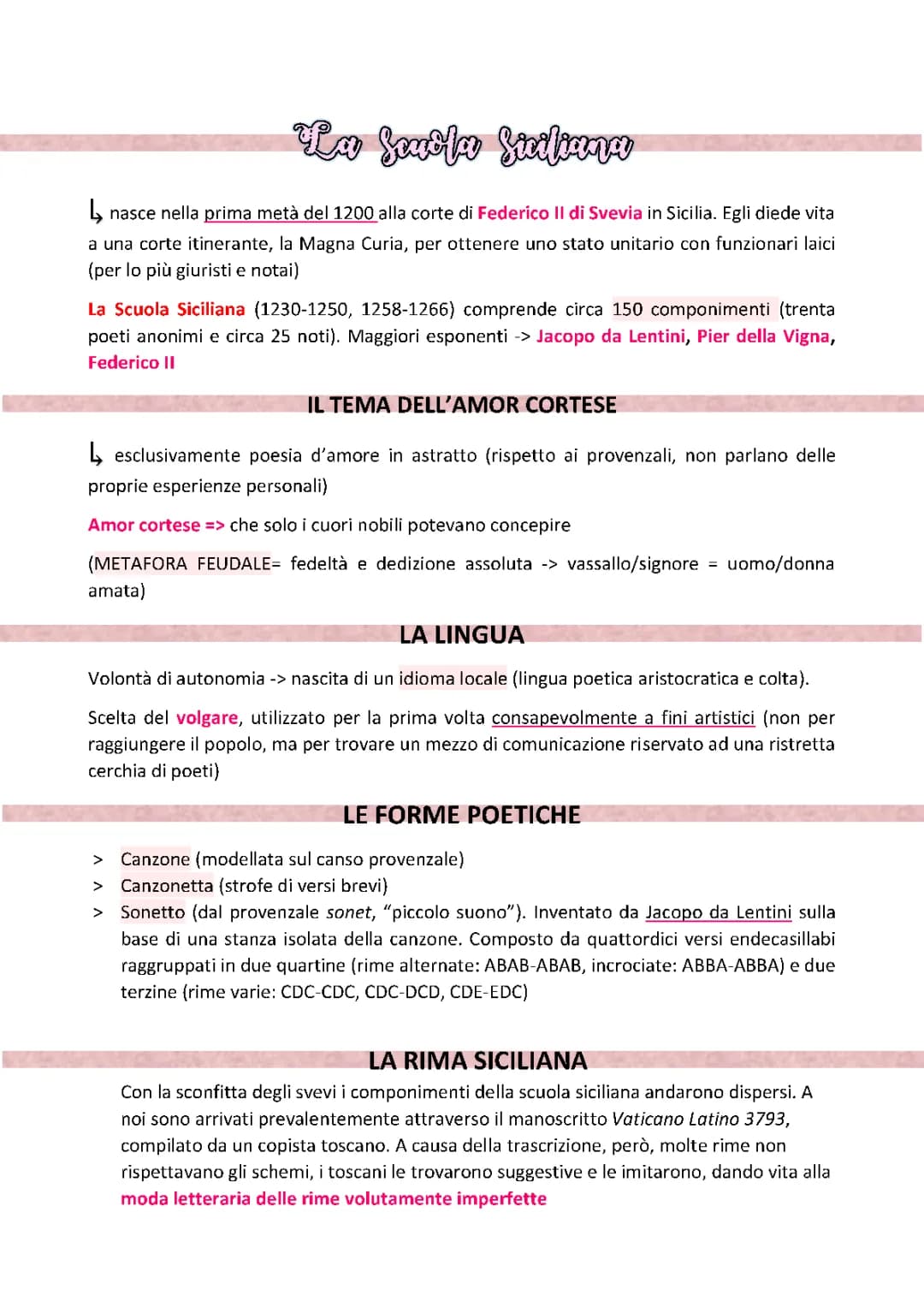 La scuola siciliana RIASSUNTO