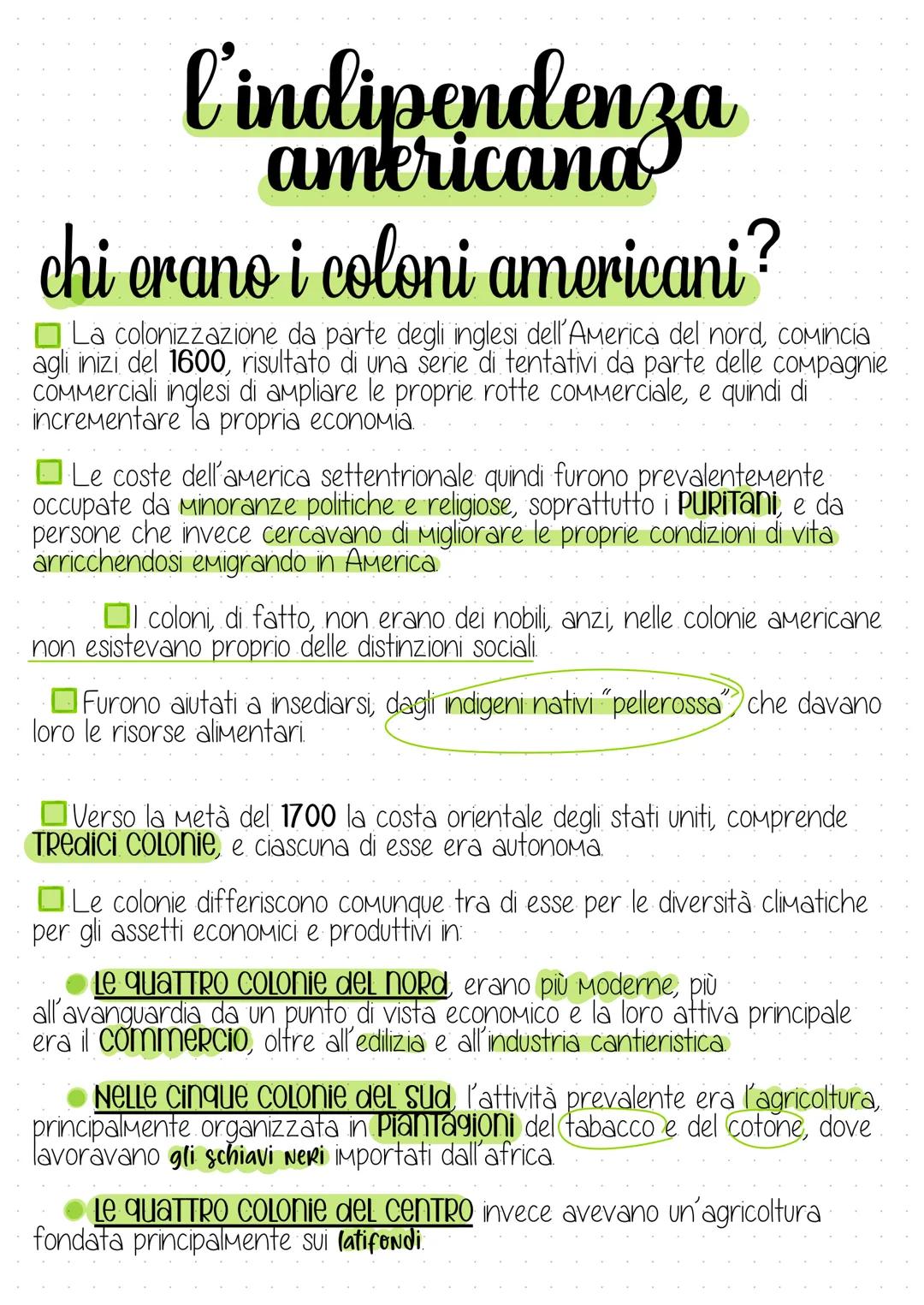 # l'indipendenza
# americana

## chi erano i coloni americani?

- La colonizzazione da parte degli inglesi dell'America del nord, comincia
a