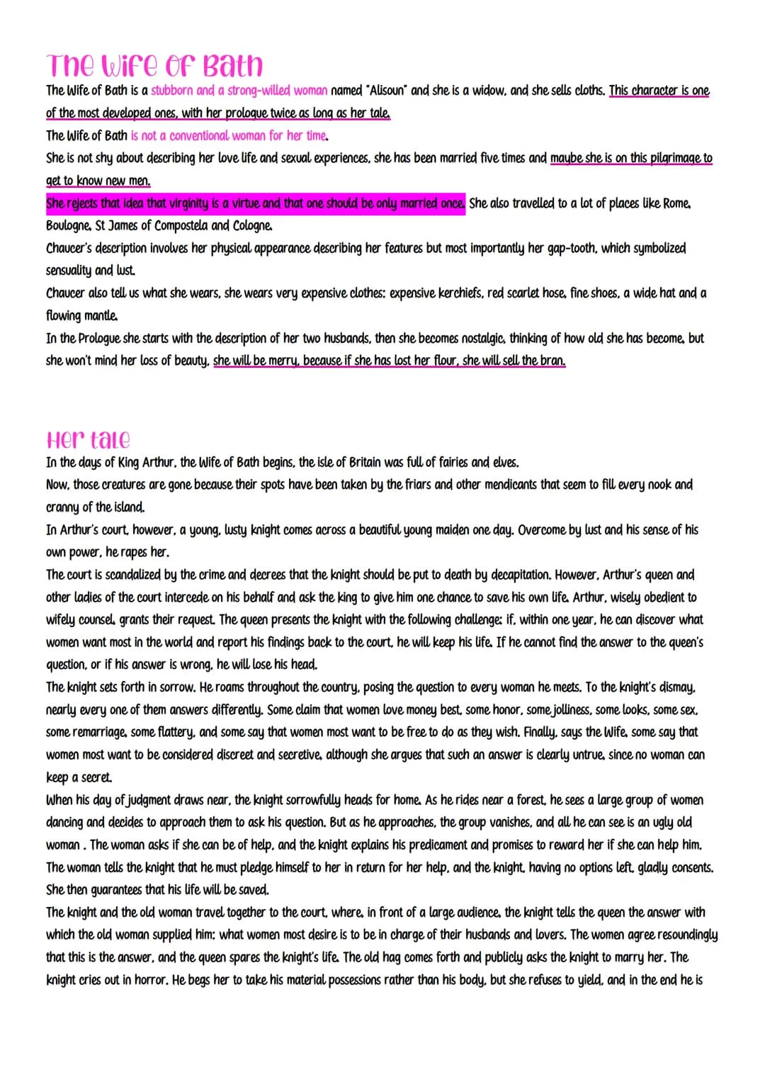 The Wife of Bath
The Wife of Bath is a stubborn and a strong-willed woman named "Alisoun" and she is a widow, and she sells cloths. This cha
