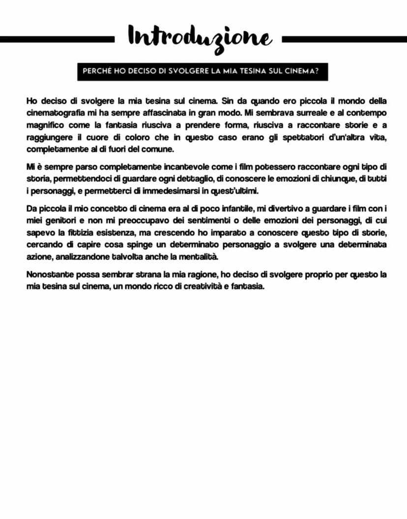 H cinema Introduzione
PERCHÉ HO DECISO DI SVOLGERE LA MIA TESINA SUL CINEMA?
Ho deciso di svolgere la mia tesina sul cinema. Sin da quando e
