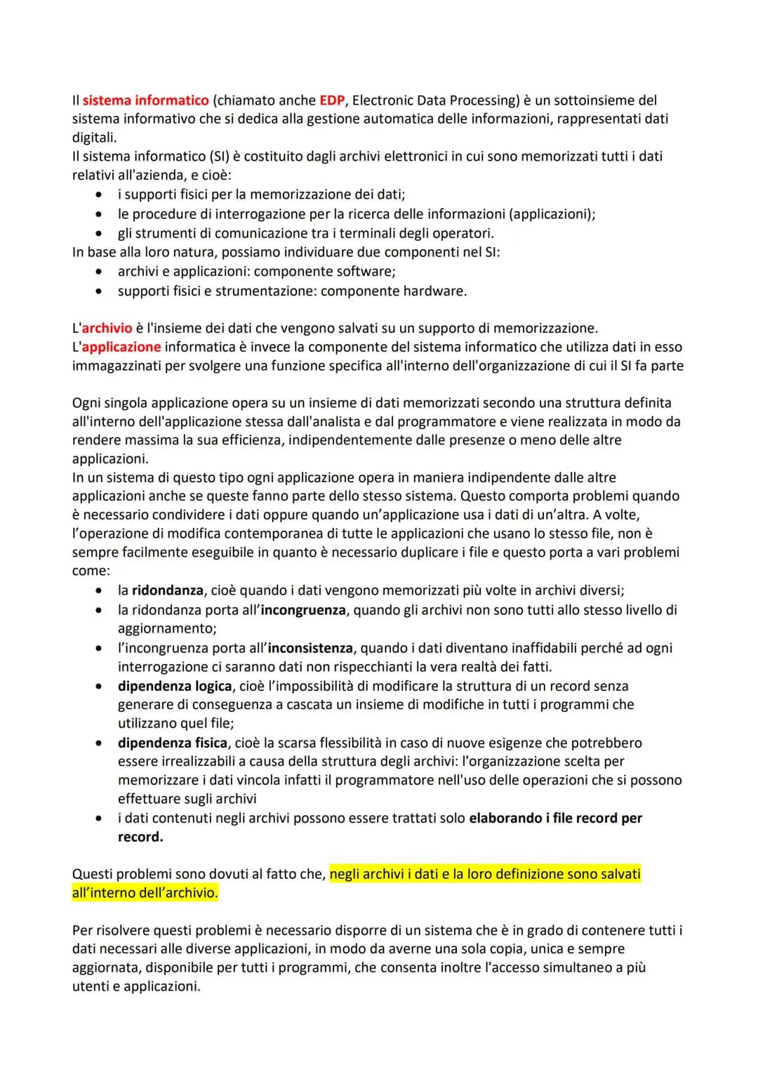 IL DATABASE E DBMS
Un database può essere considerato come una raccolta di dati logicamente correlati, utilizzata per
modellare una realtà.
