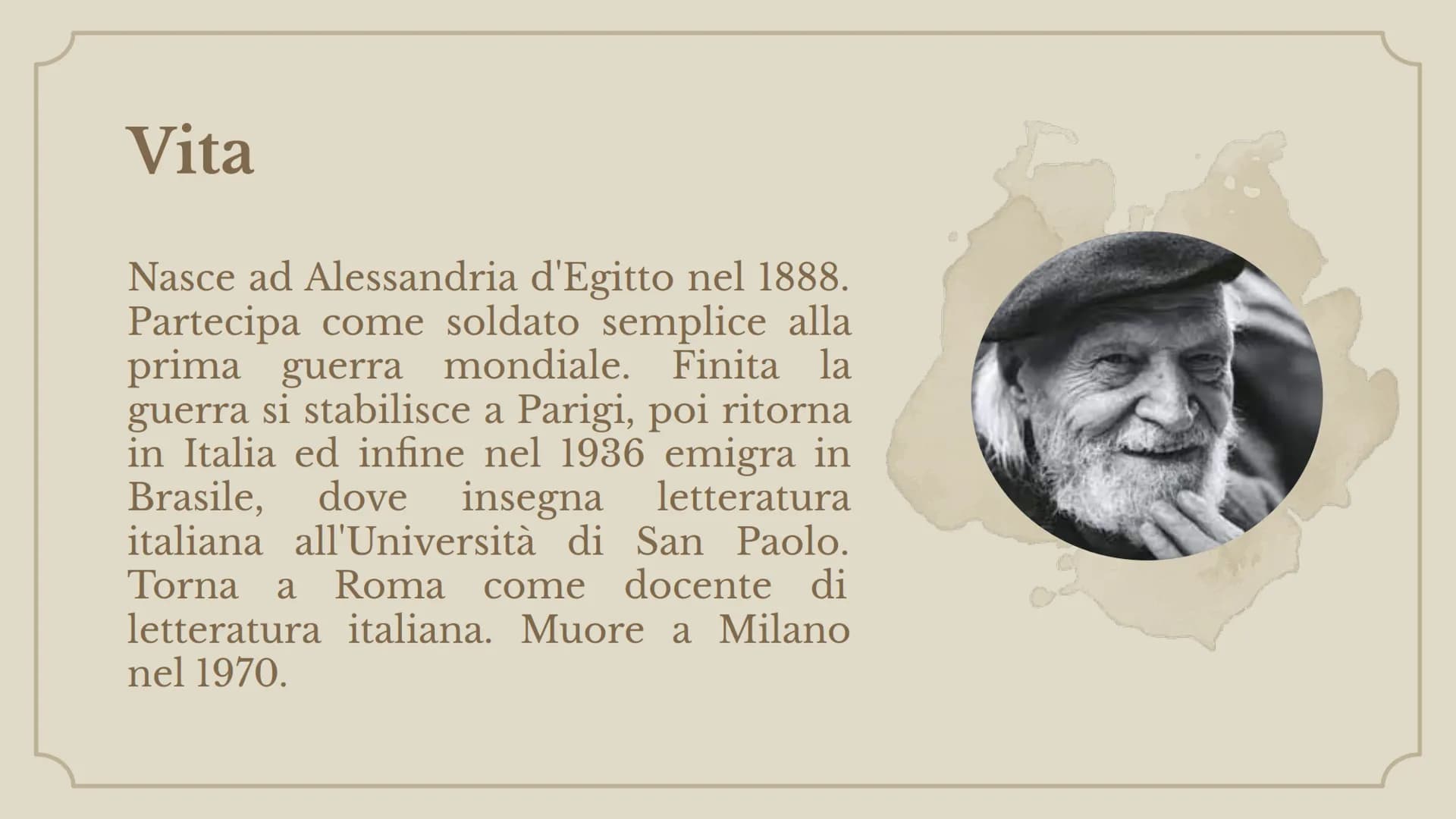 +
+
Letteratura:
vita, opere e
pensiero Autori
01. Giuseppe Ungaretti
02. Eugenio Montale
03. Umberto Saba
04. Salvatore Quasimodo 01
Giusep