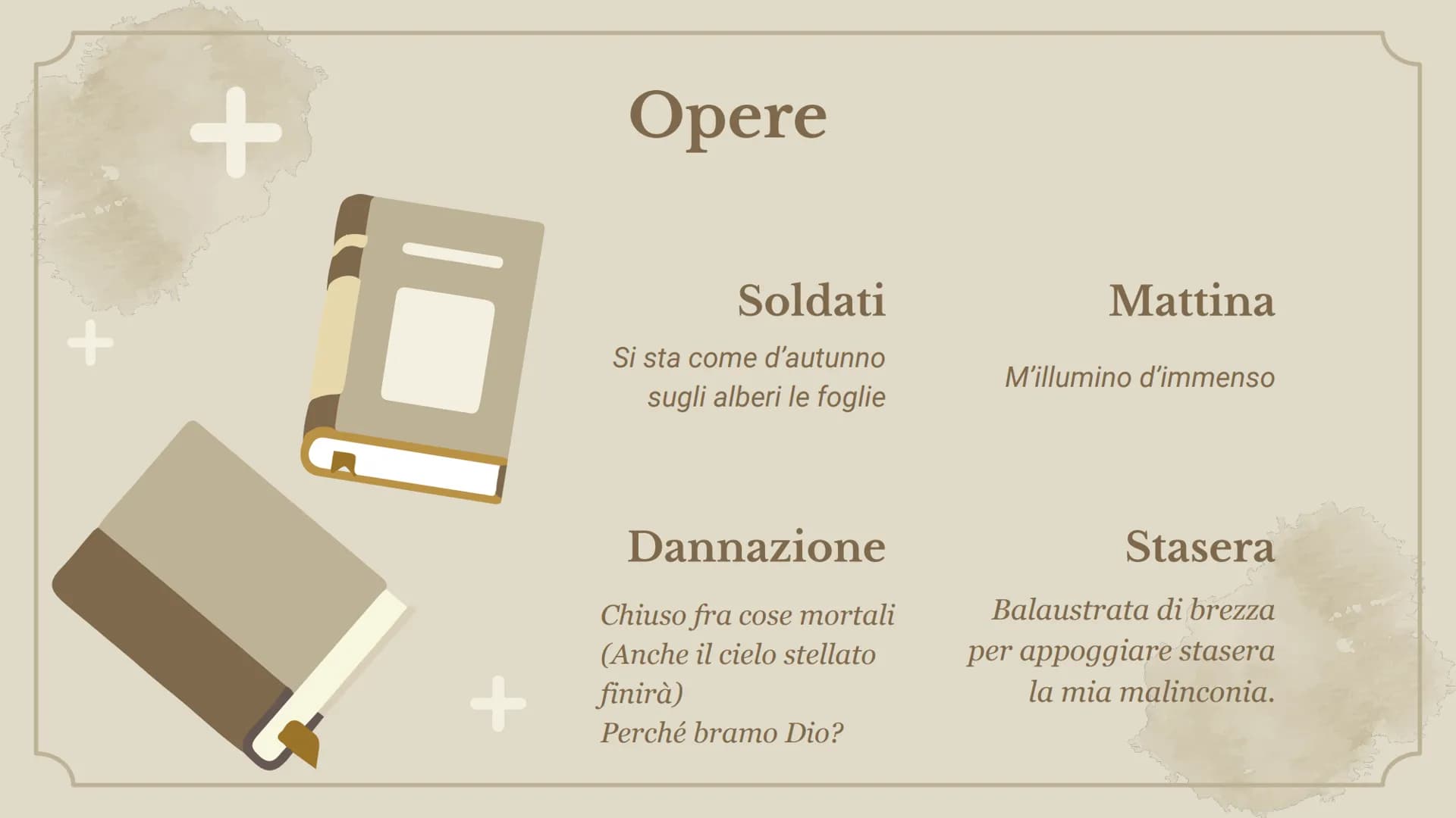 +
+
Letteratura:
vita, opere e
pensiero Autori
01. Giuseppe Ungaretti
02. Eugenio Montale
03. Umberto Saba
04. Salvatore Quasimodo 01
Giusep