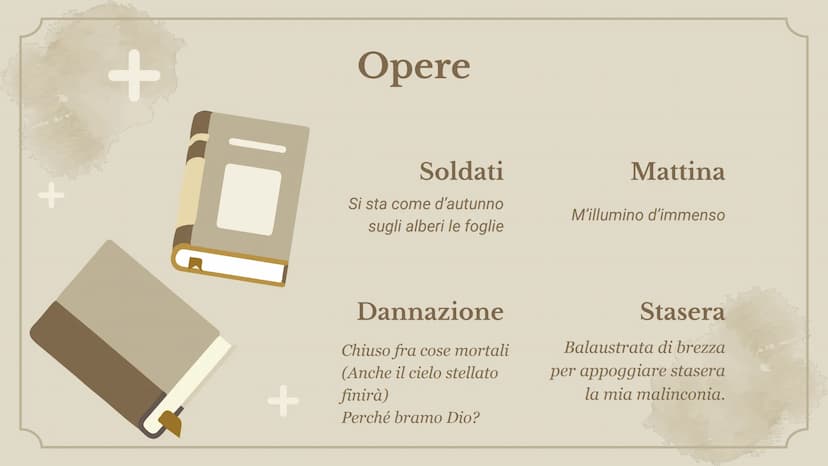 +
+
Letteratura:
vita, opere e
pensiero Autori
01. Giuseppe Ungaretti
02. Eugenio Montale
03. Umberto Saba
04. Salvatore Quasimodo 01
Giusep